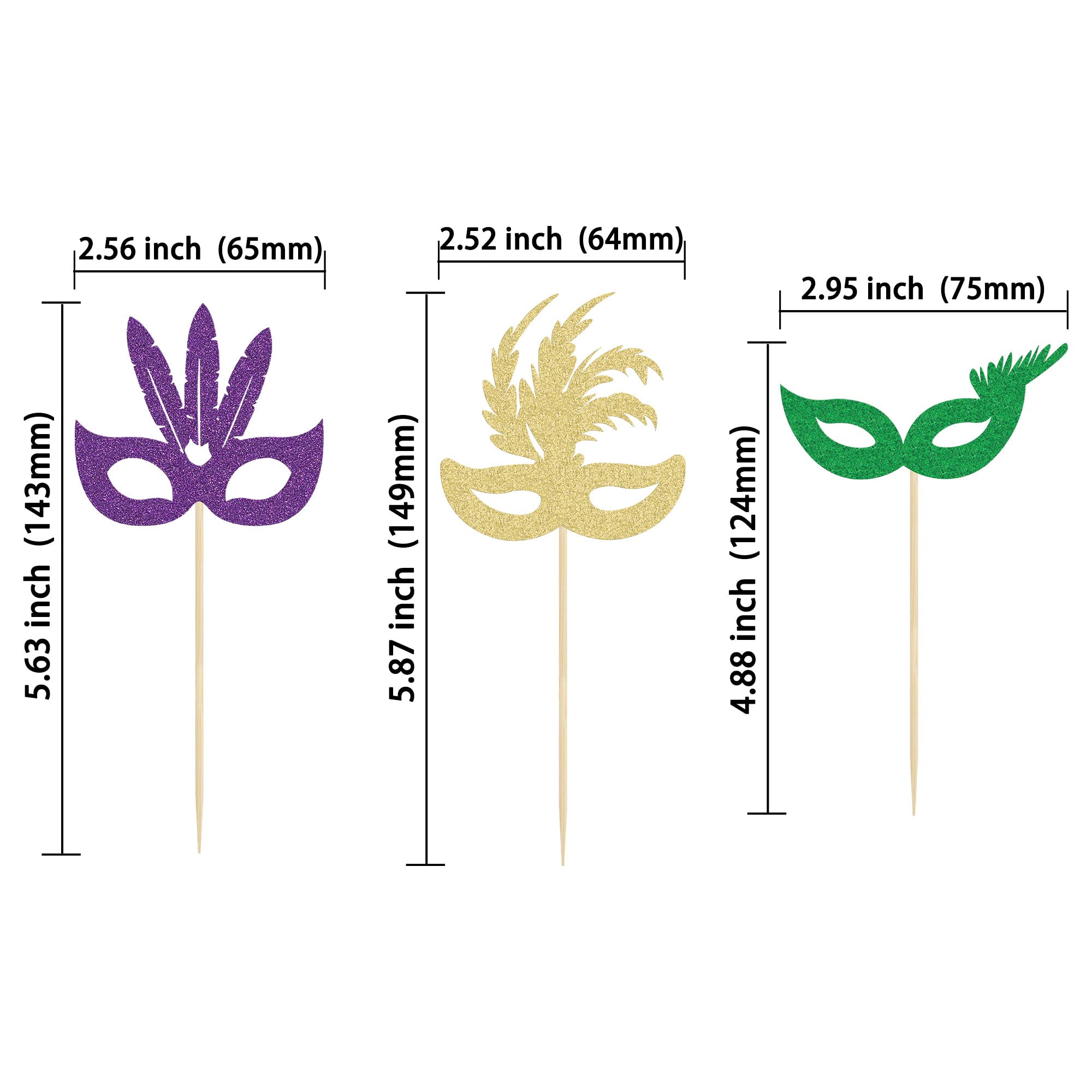 Gyufise 24 Pack Masquerade Masks Cupcake Toppers Multicolor Glitter Bachelorette Mask Cupcake Topper Mask Cake Picks Decorations for Masquerade Mardi Gras Party Baby Shower Birthday Party Supplies