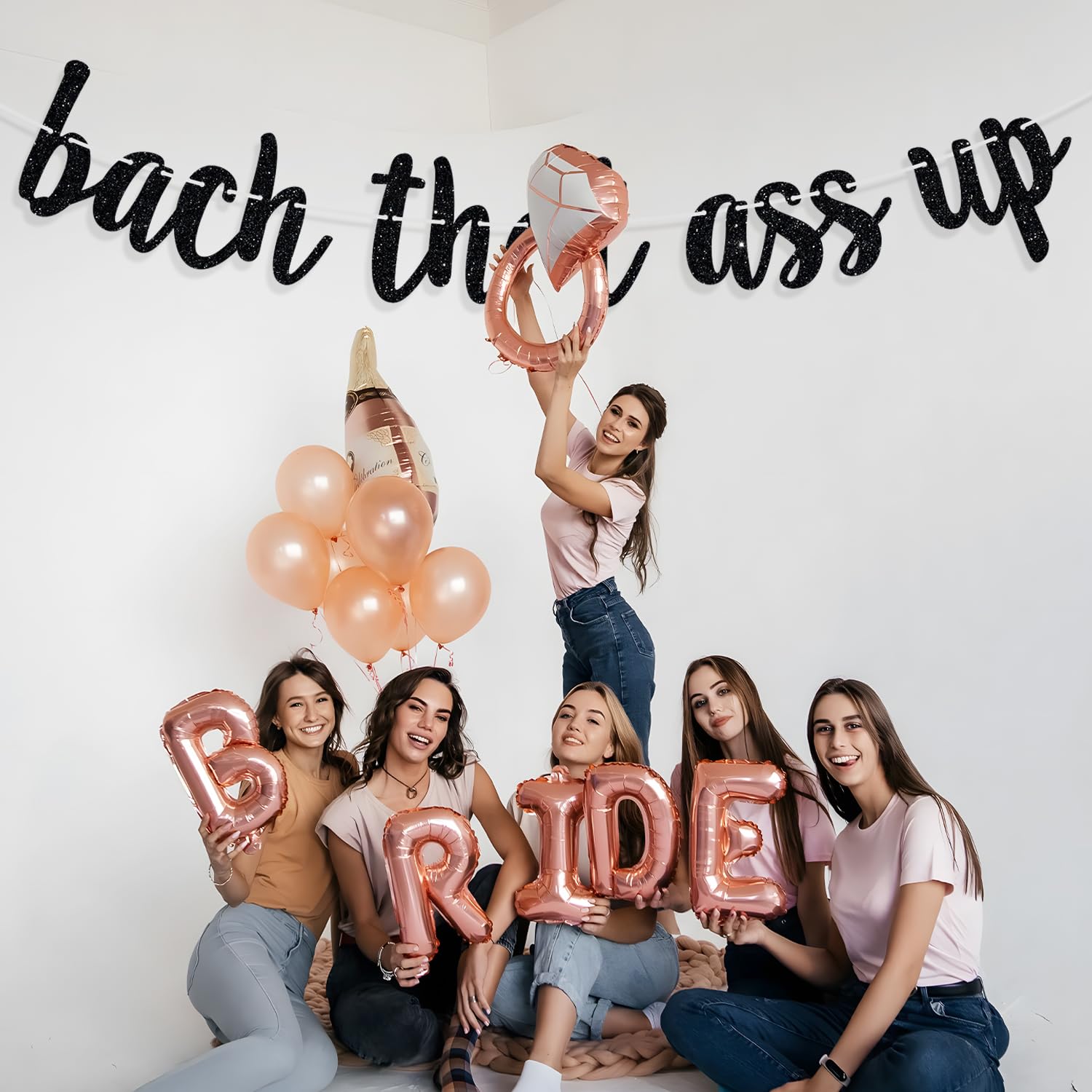 Bach That Ass Up Banner, Bachelorette Banner, Bach and Boozy Bunting Sign, Bachelorette Bridal Shower Wedding Party Decorations Black Glitter