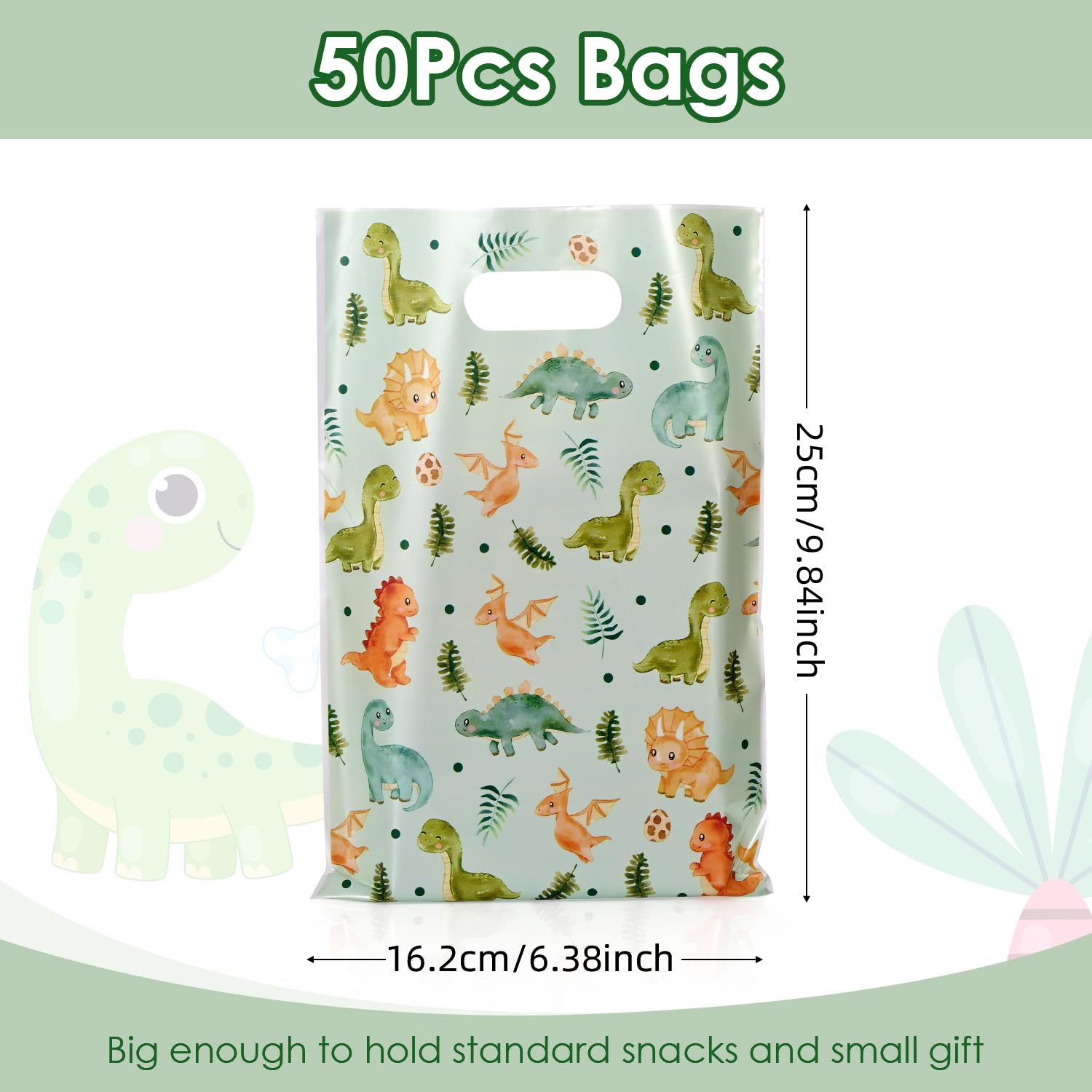 HappFestiv 50 Pcs Dinosaur Party Favor Bags, Cute Dino Plastic Goodie Bags for Candy&Small Gifts, Dinosaur Party Decorations and Supplies Treat Bags, Gift Bags for Birthday Party Baby Shower