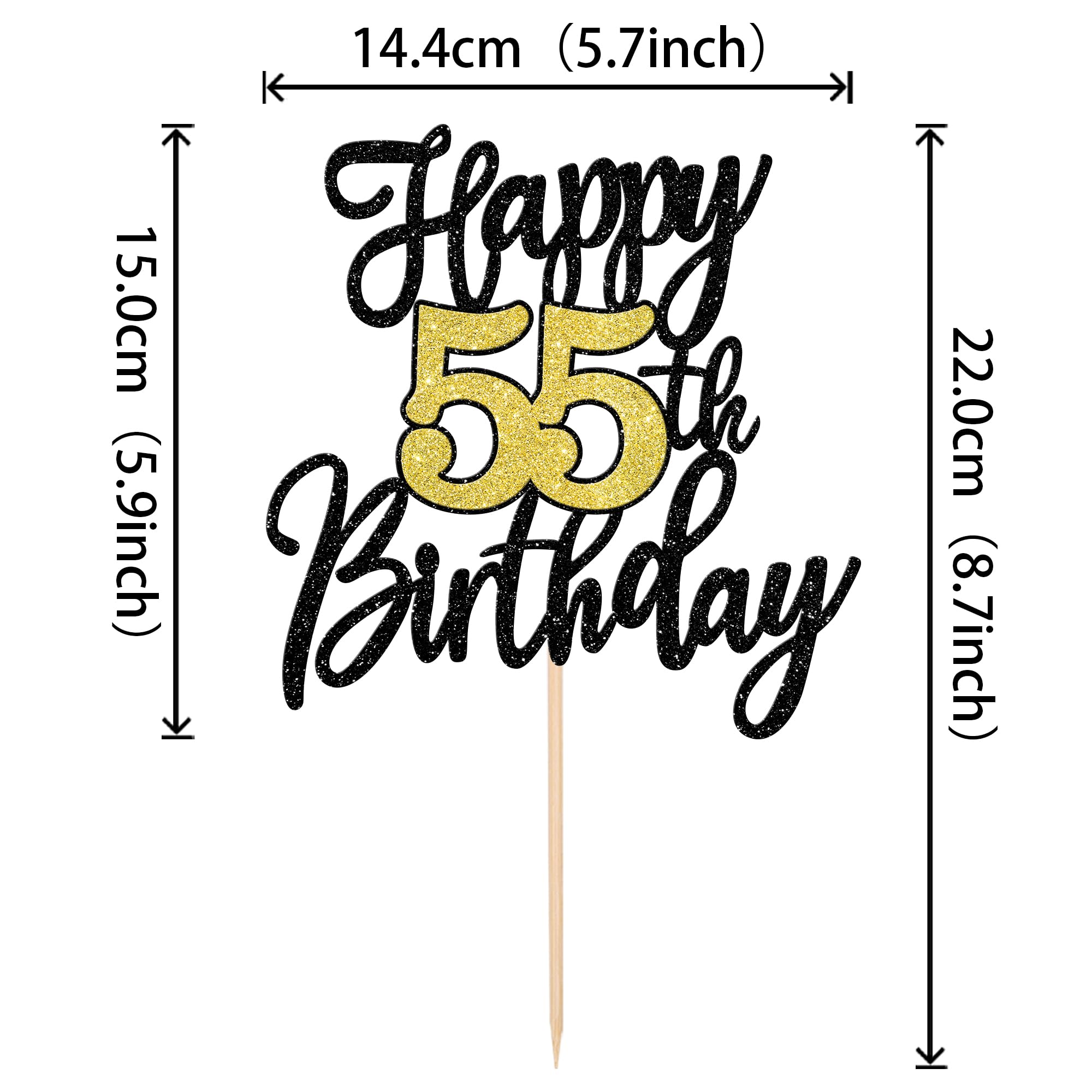 1 PCS Happy 55th Birthday Cake Topper Black Gold Glitter Cheers to 55 Years Birthday Cake Pick 55 Fabulous Cake Decoration for Happy 55th Birthday Anniversary Party Decorations Supplies
