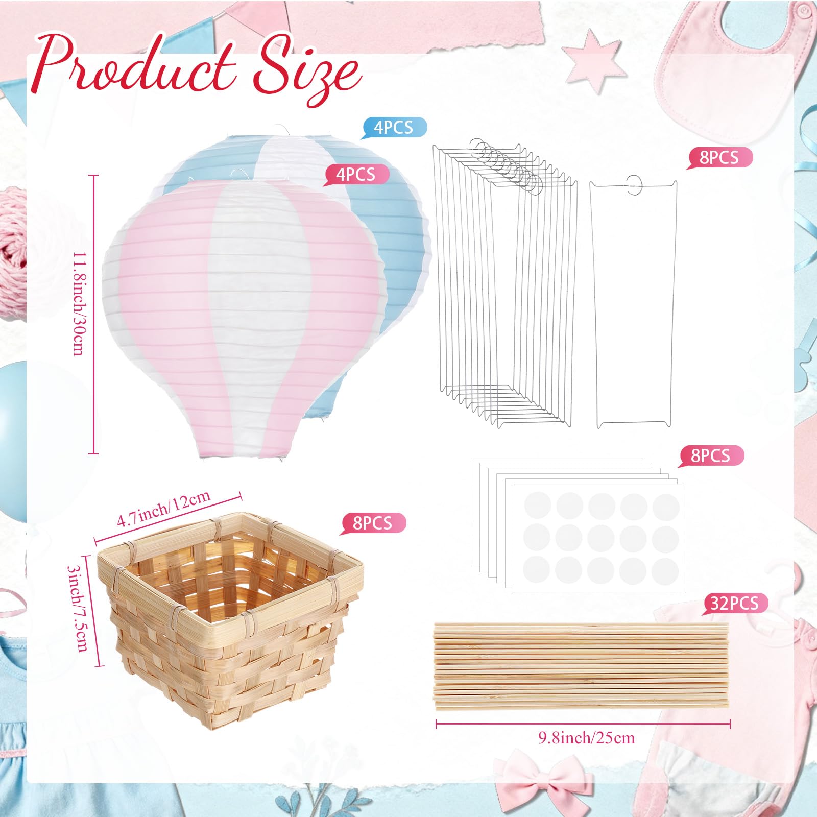 Meooeck 8 Sets Pink and Blue Hot Air Balloon Table Centerpieces Decor