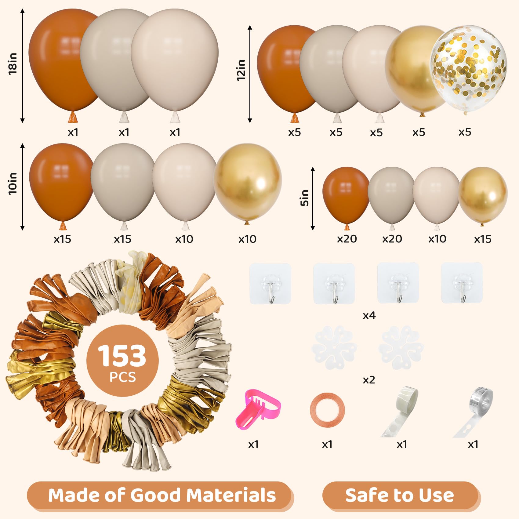Amandir 153pcs Burnt Orange Thanksgiving Balloon Garland Arch Kit