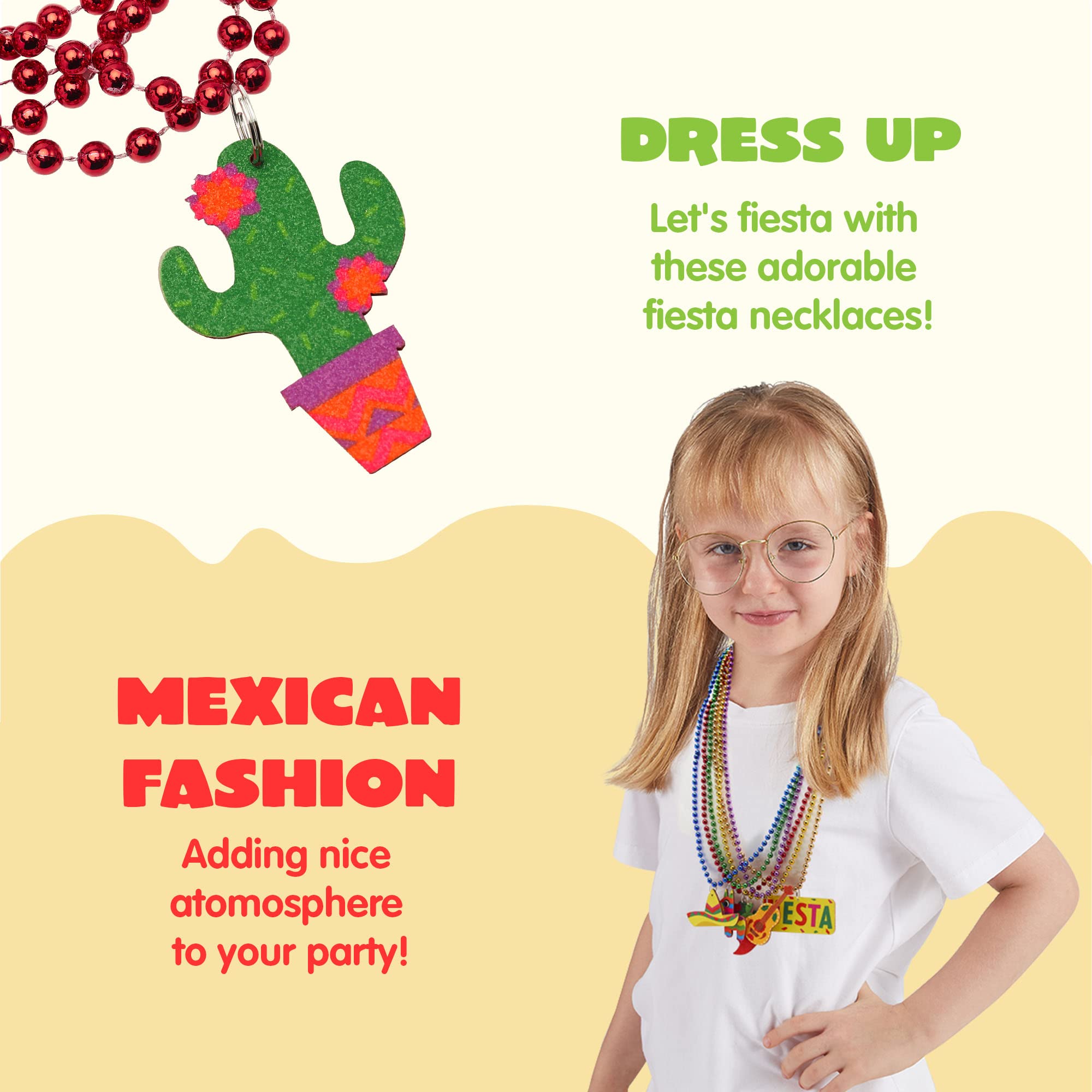 JOYIN 24 PCS Cinco de Mayo Necklaces Bead, Fiesta Beaded Necklace for Mexican Themed Bachelorette Party Favors, Taco Tuesday, Dia De Muertos Festivals, Photo Props Carnivals Event Decorations