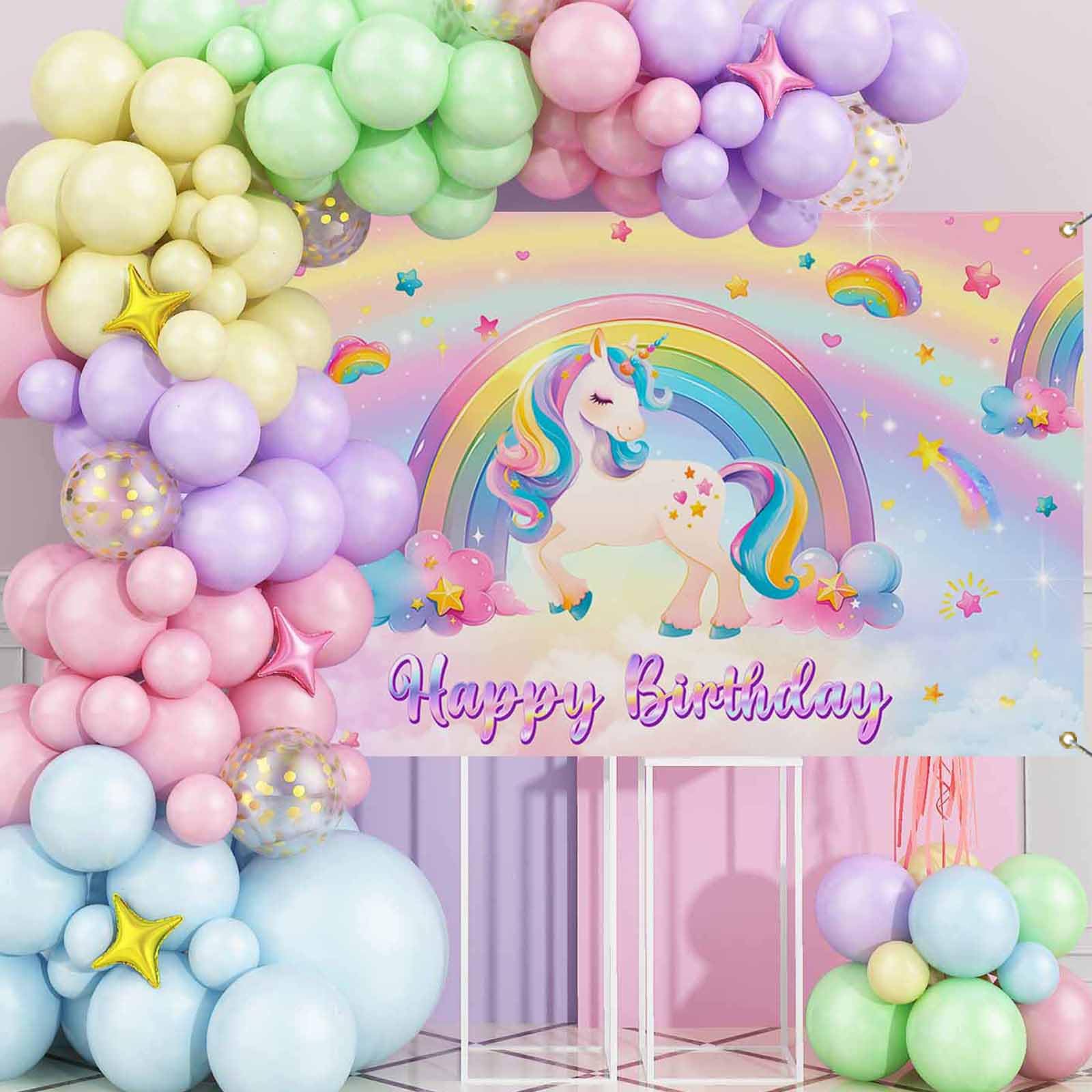 Mocsicka Unicorn Birthday Banner Backdrop Pastel Rainbow Unicorn Backdrop for Girls Birthday Decorations Party Supplies 70.8 x 43.3 Inch