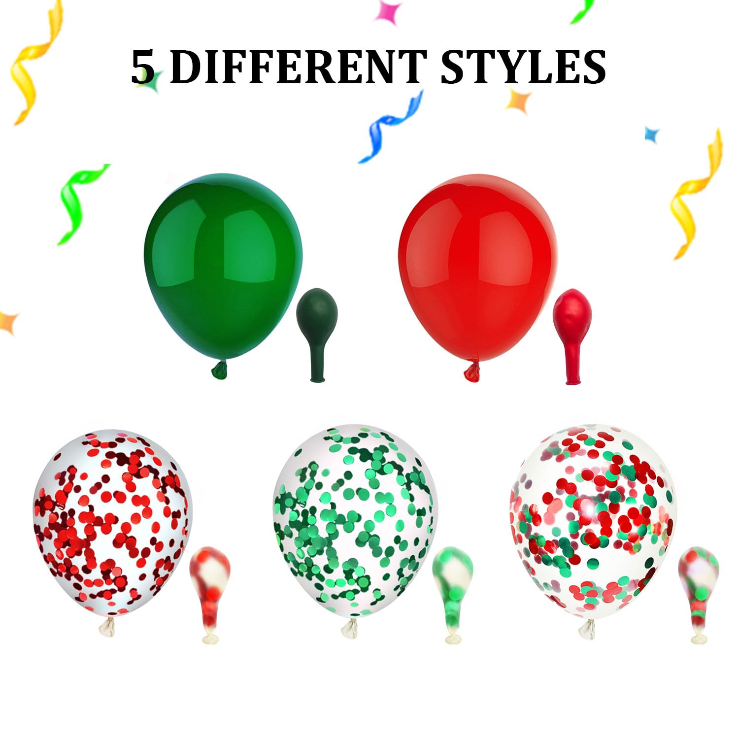 PheiLa 50 Pcs 12 Inch Red and Green Confetti Balloons Christmas Balloons with Ribbons Christmas Party Decorations for Xmas Color Themed Party New Year Baby Shower Birthday Party Supplies