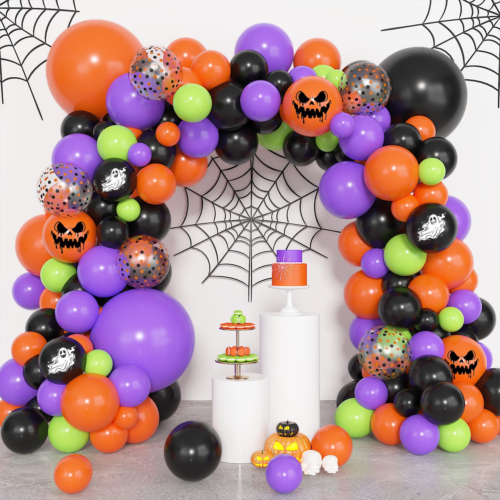 Amandir 153pcs Halloween Balloon Arch Kit Ghost Print Halloween Balloons