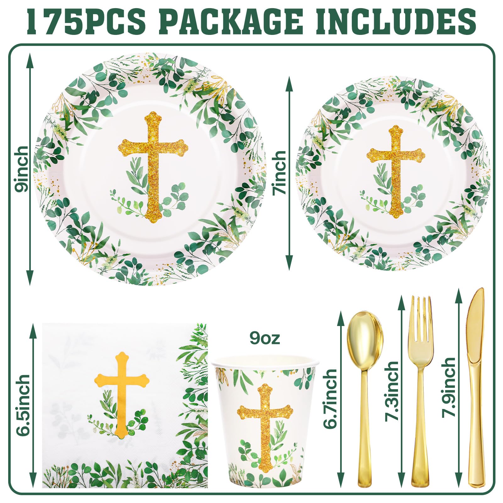 joy akkess 175 PCS Baptism Plates and Napkins Party Supplies - Baptism Decorations for Boys - God Bless Disposable Paper Plate First Communion Plates for Christening Baby Shower Party Decorations