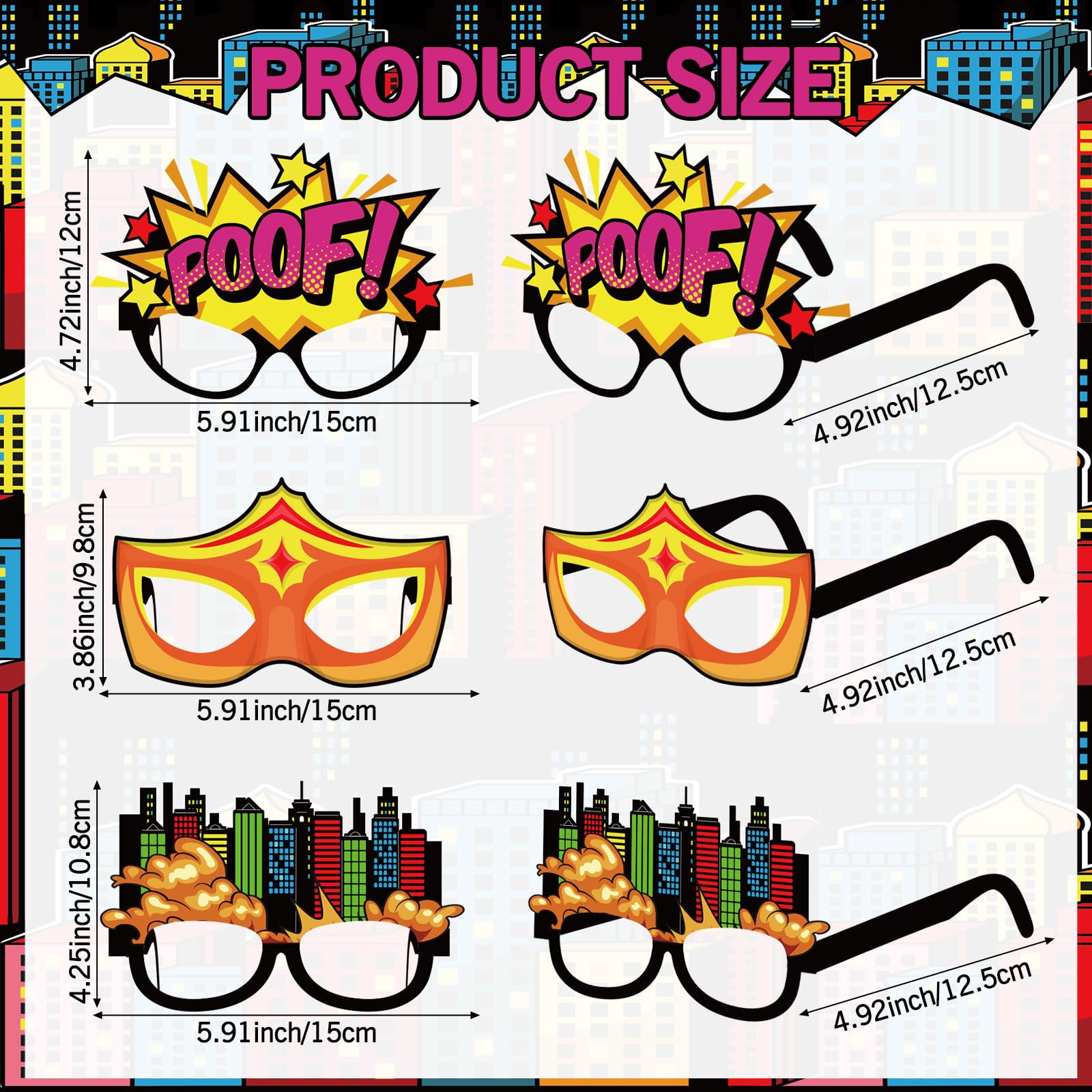 Harrycle 32 Pcs Hero Party Comic Book Paper Glasses Photo Booth Props