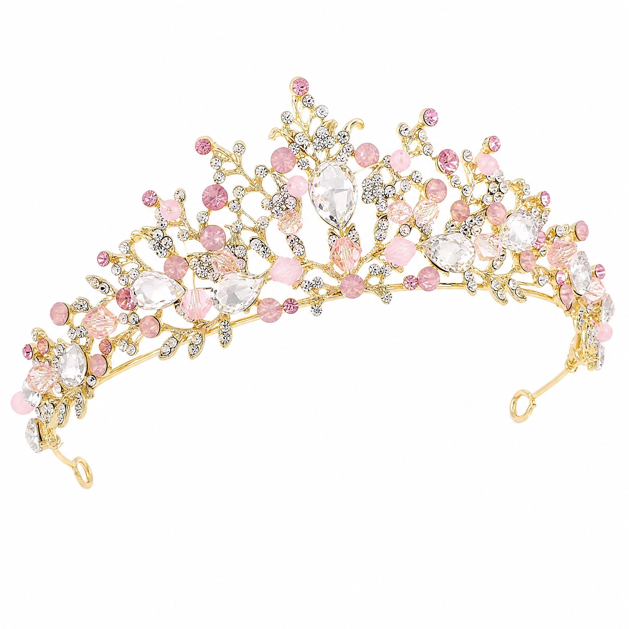 Kids Pink Crystal Tiara Girls Princess Costume Rhinestone Crown Headband Wedding Bridal Hair Accessories Birthday Communion Pageant Prom Halloween Christmas Cake Topper Dress Up Gift for 5-16 Years