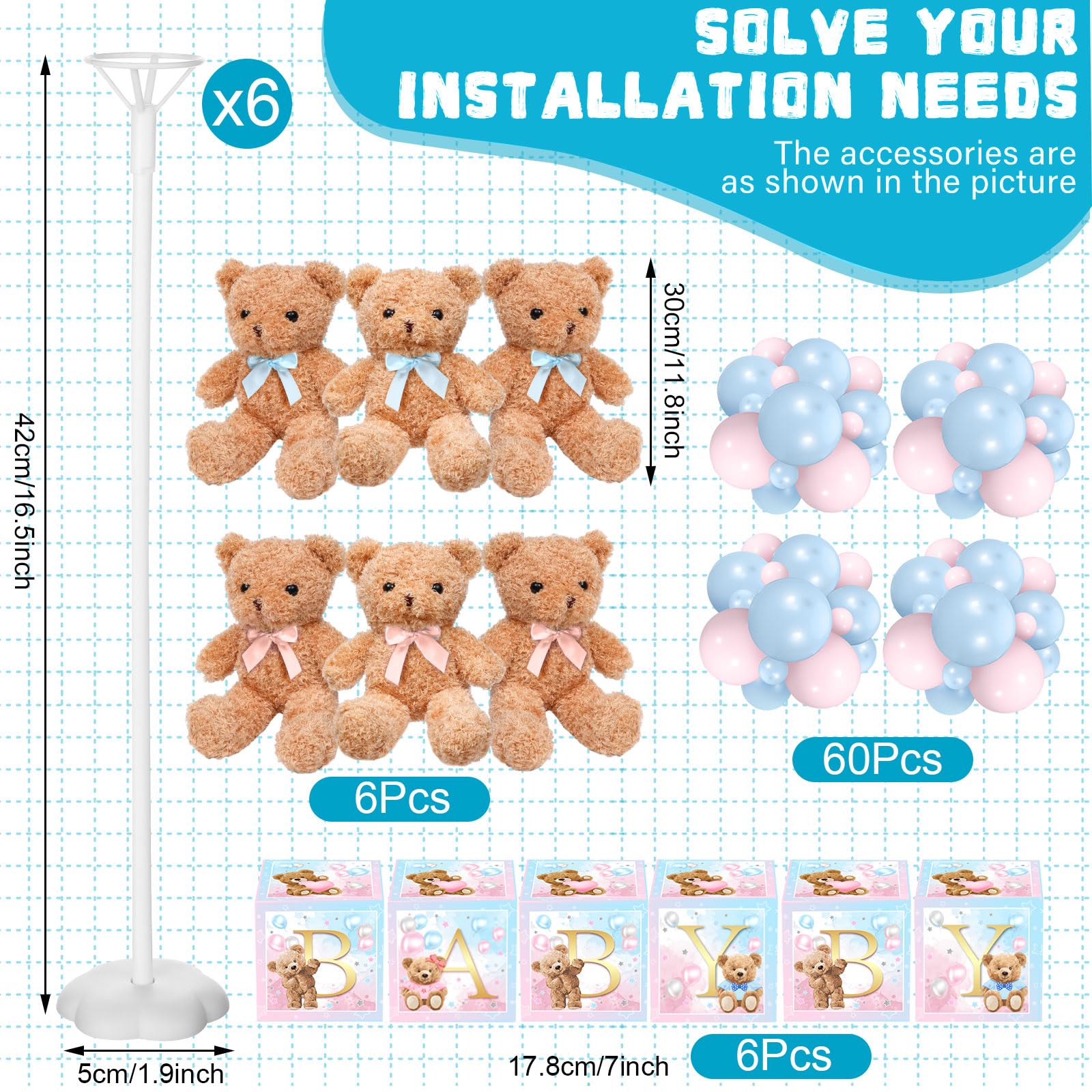 Lenwen 6 Sets Baby Letter Boxes Baby Shower Decor, Bear, Pink Blue