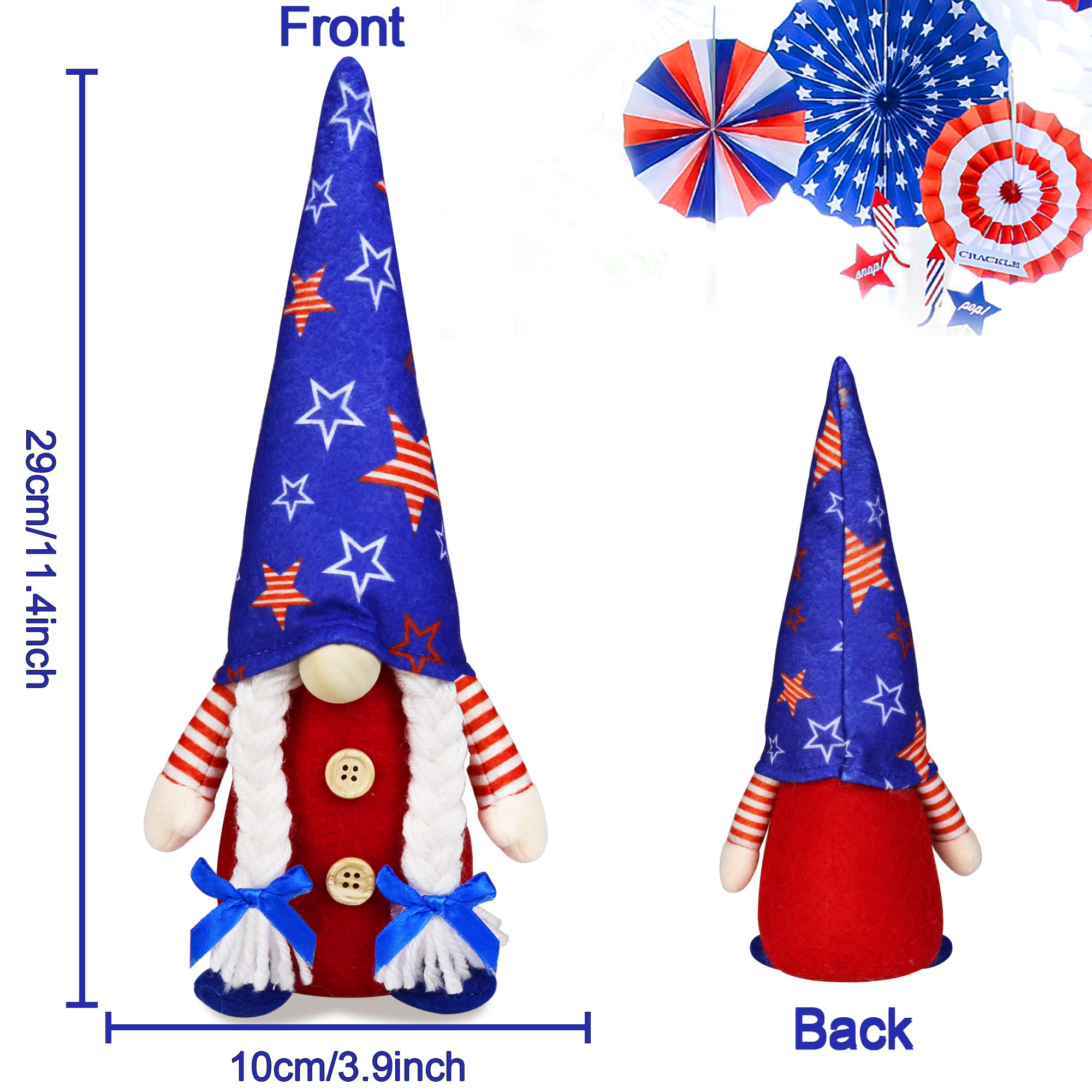 4th of July Patriotic Gnomes Decorations, 2 PCS Handmade Mr & Mrs USA Swedish Tomte Gnomes Plush Table Ornaments Gift for Independence Day Memorial Day Presidents Day Veterans Day Armed Forces Day