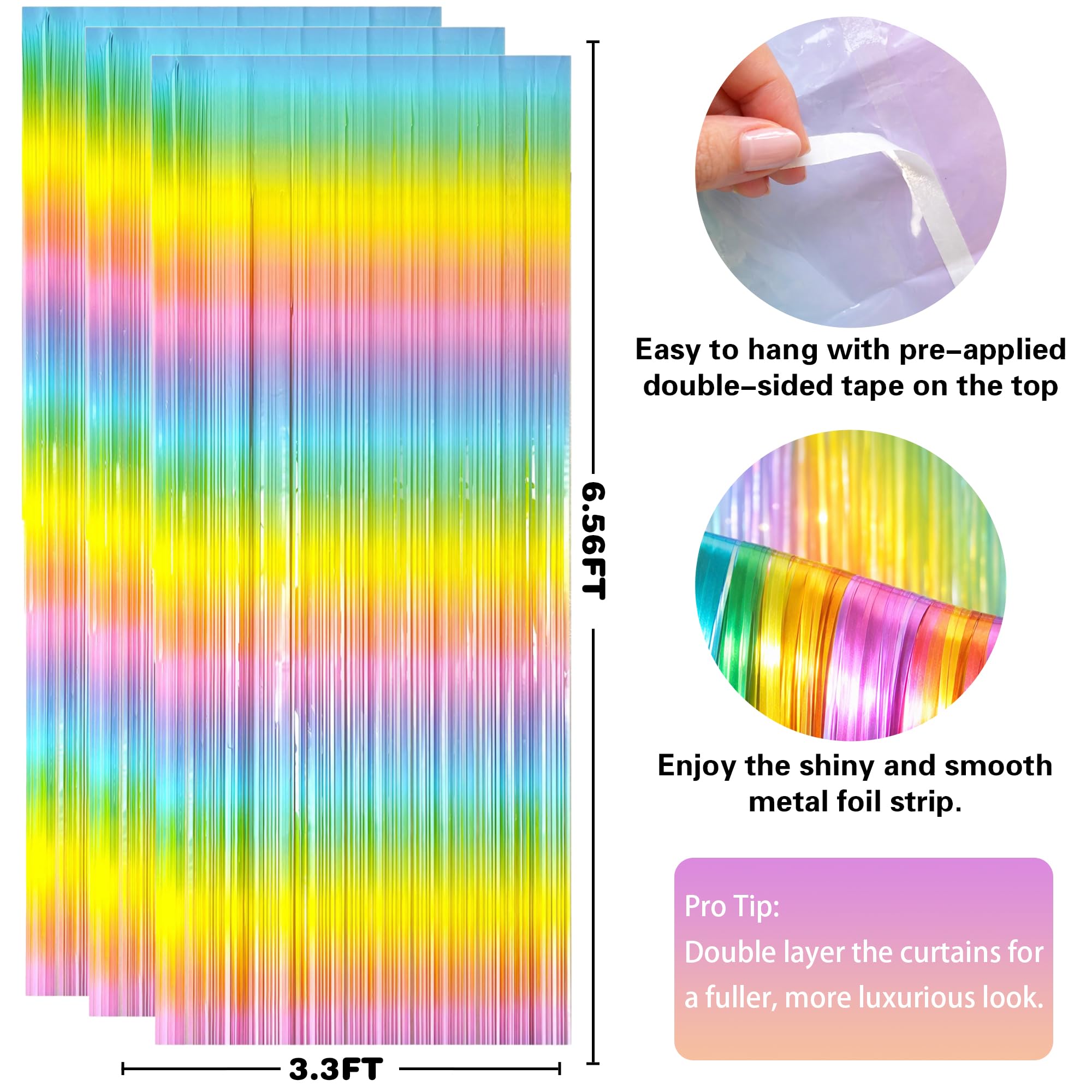 Easter Decorations - Rainbow Tinsel Streamers Backdrop Banner | Easter Party Favors Supplies Indoor Outdoor - Spring Birthday Decor Party Accessories for Wall Door