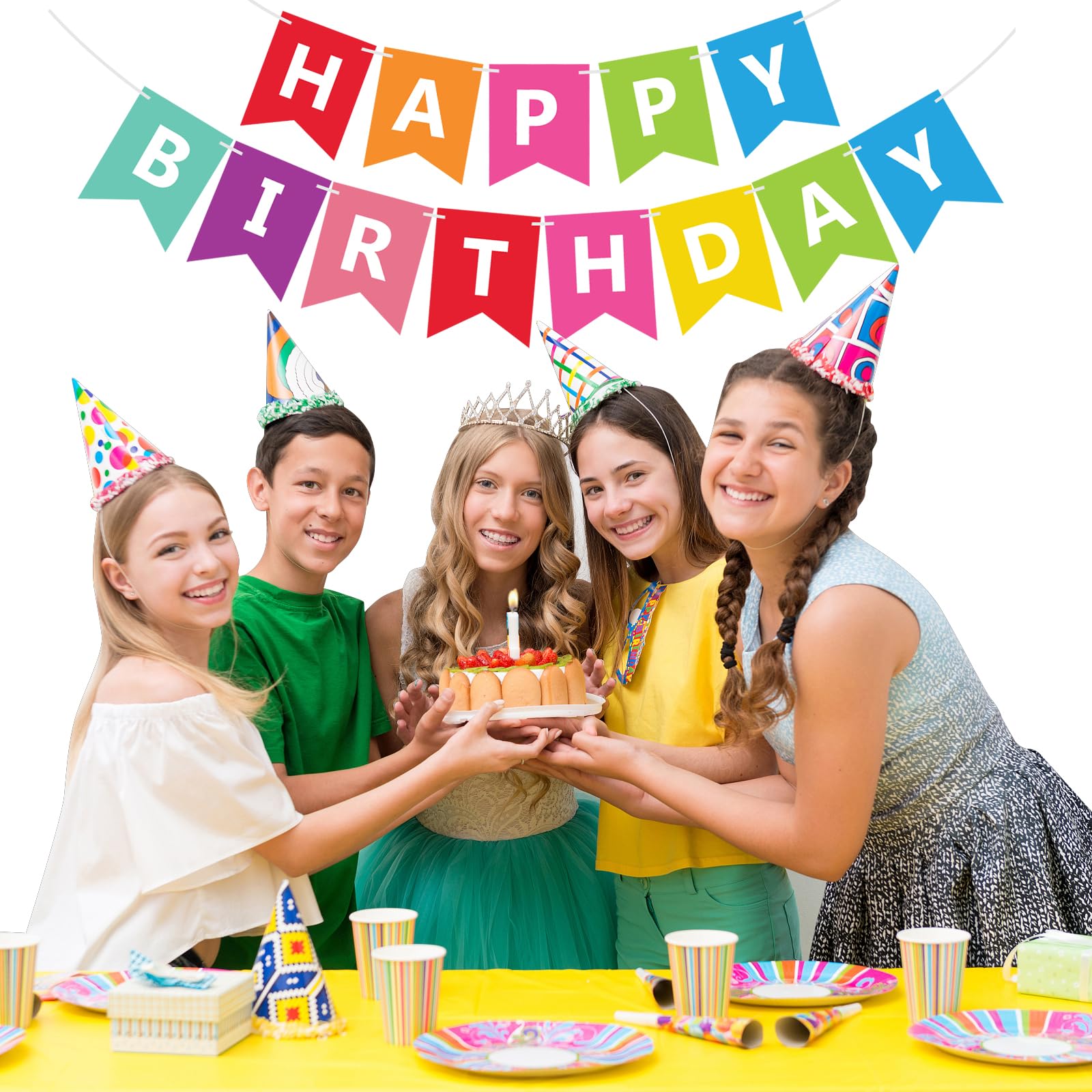 Fecedy Colorful Happy Birthday Banner Bunting Pre-Strung No DIY for Birthday Party Decorations (Multi)