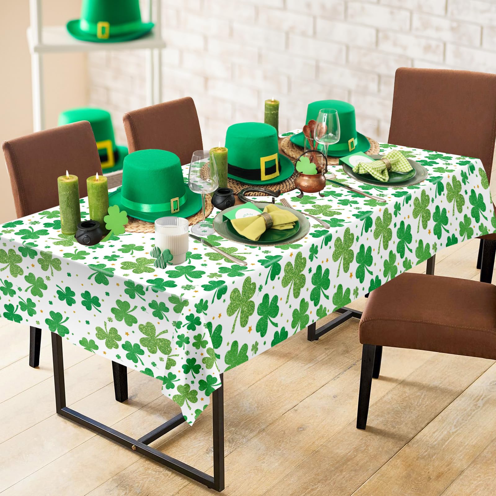 3 Pack St Patricks Day Tablecloth - Lucky Green Shamrock St Patrick's Tablecloths Set, Disposable Plastic St Patrick Table Cloth Cover for Happy St. Patrick's Day Dinner Table Decor Party Supplies