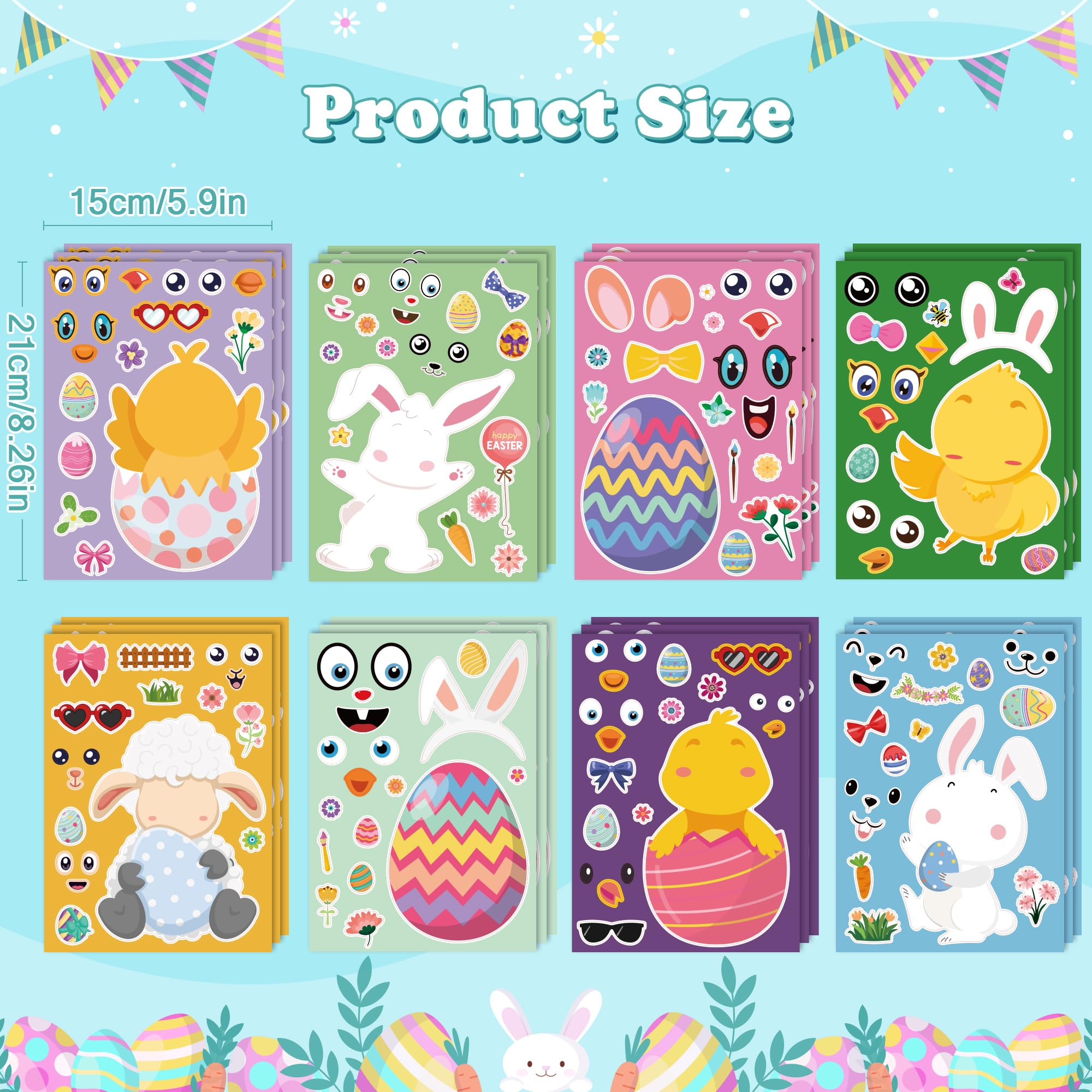 OHOME Easter Basket Stuffers for Kids - DIY Happy Egg Bunny Sticker Crafts Stickers for Toddlers,Kids Easter Gifts Decor Treats Games Toys Activities Party Favor Supplies(24 Sheets)