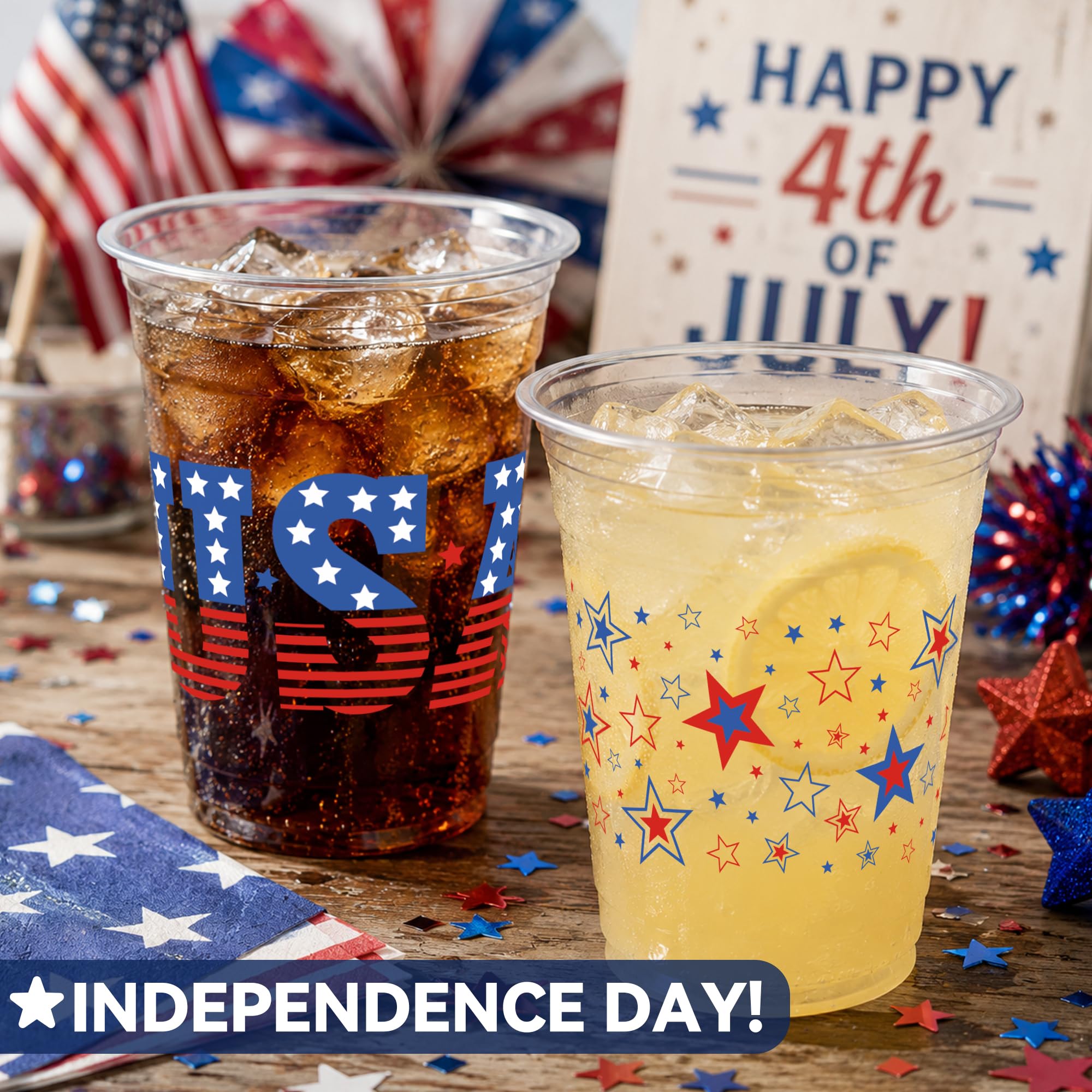 GuassLee 50pcs 250th Anniversary 4th of July Party Cups Plastic Disposable Cups for Independence Day Memorial Day Party Decor Supplies (12 oz)