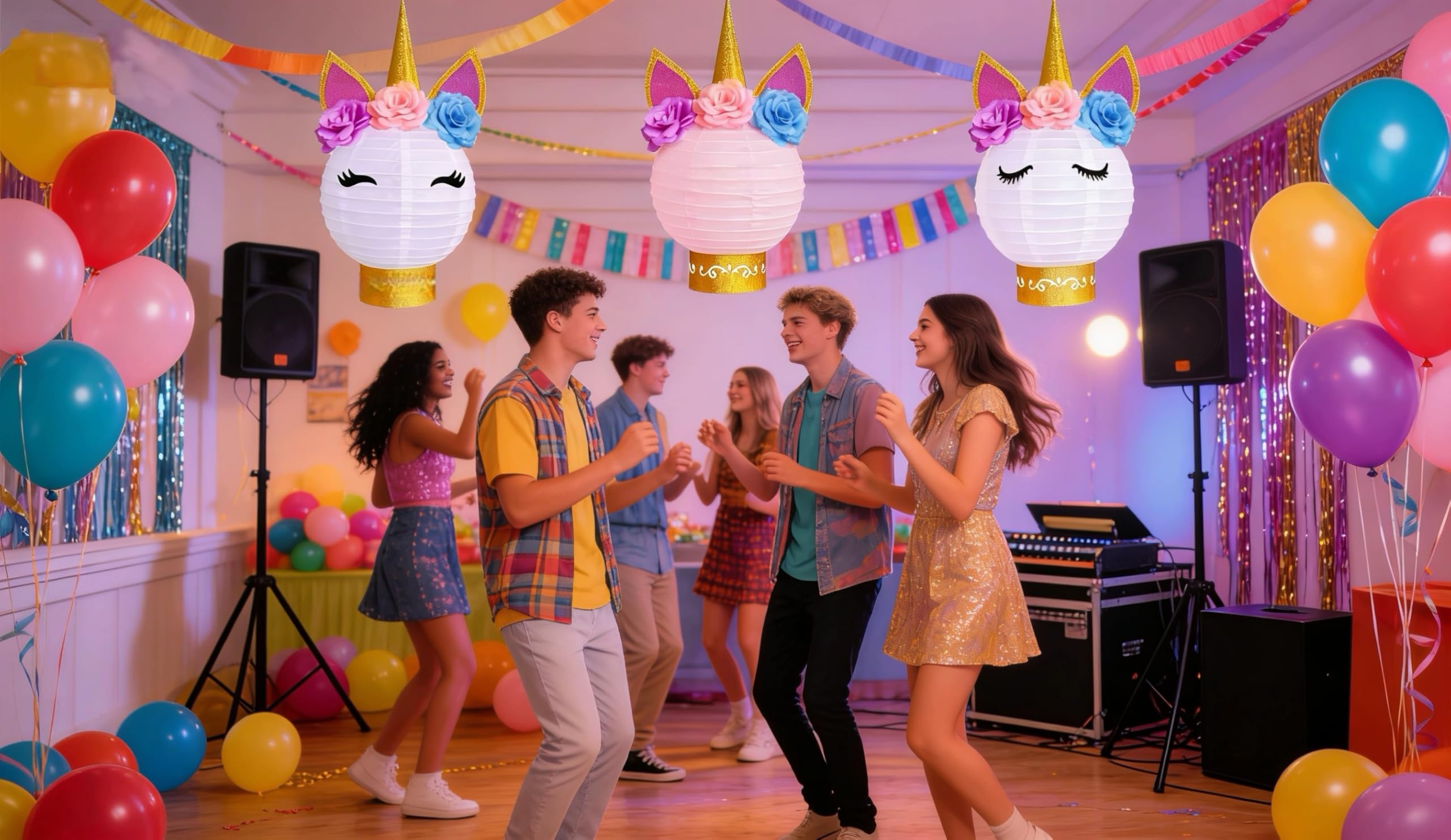 MOAXMOA Unicorn Paper Lanterns Party Supplies Table Centerpieces Decorations for Birthday Baby Shower Wedding Party Decor (Gold Pink White)