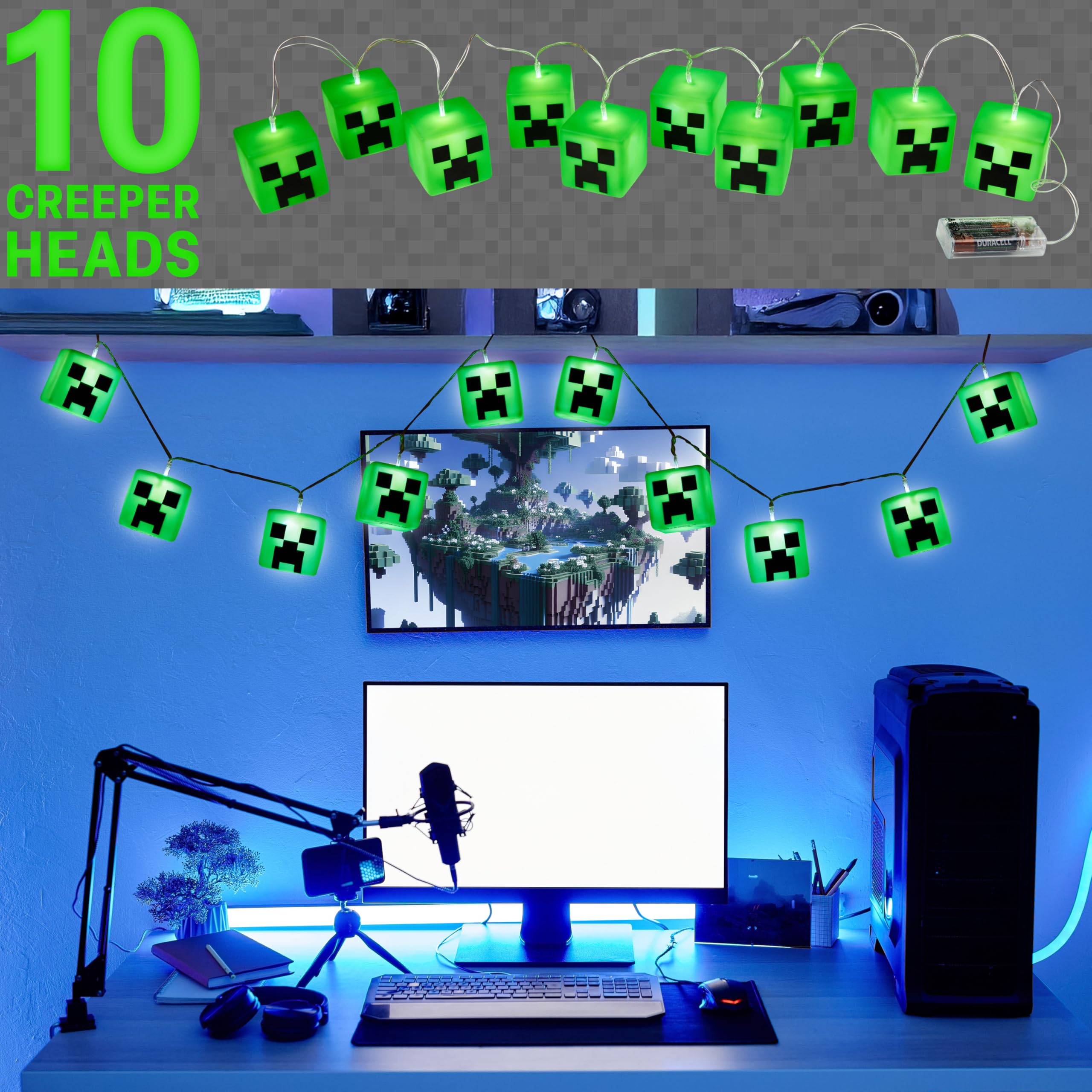 Minecraft String LED Lights for Bedroom Battery Operated Fairy Lights for Room Decor Wall Light Creeper Indoor Decoration Gamer Gifts for Kids