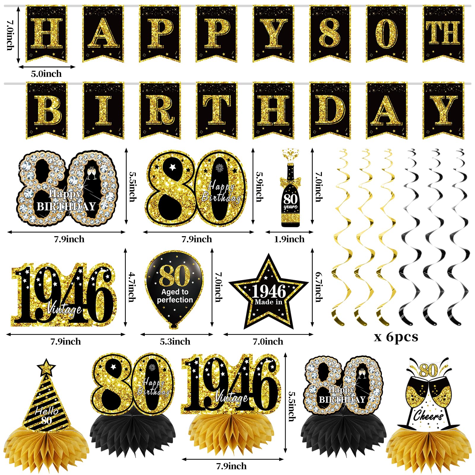 Zirtorei 80th Birthday Decorations for Men Women, 1946 Bday Party Supplies