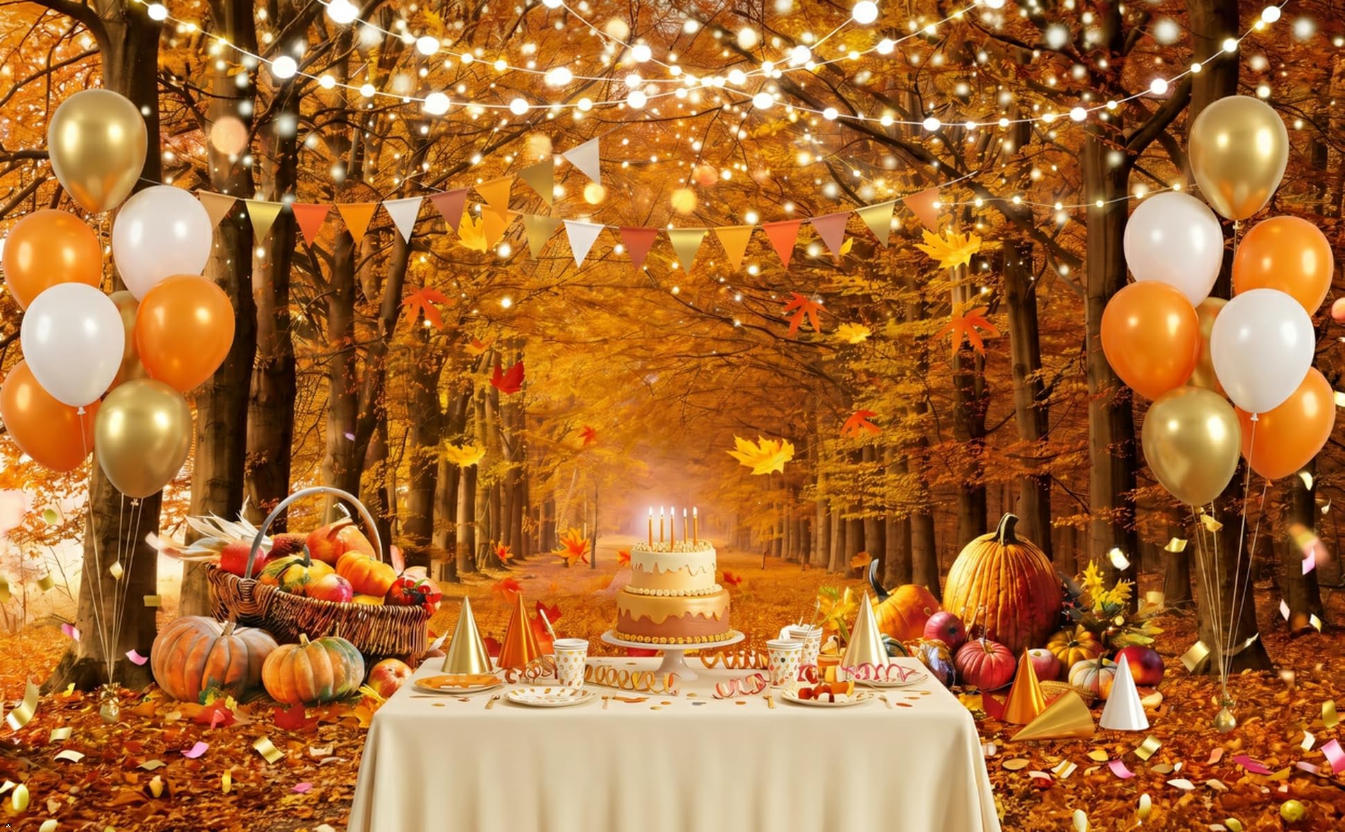 CYLYH 7x5ft Fall Photography Backdrop Autumn Maple Forest Leaves Pumpkin Party Background Thanksgiving Party Supplies Farm Harvest Event Banner Thanksgiving Photo Booth Props