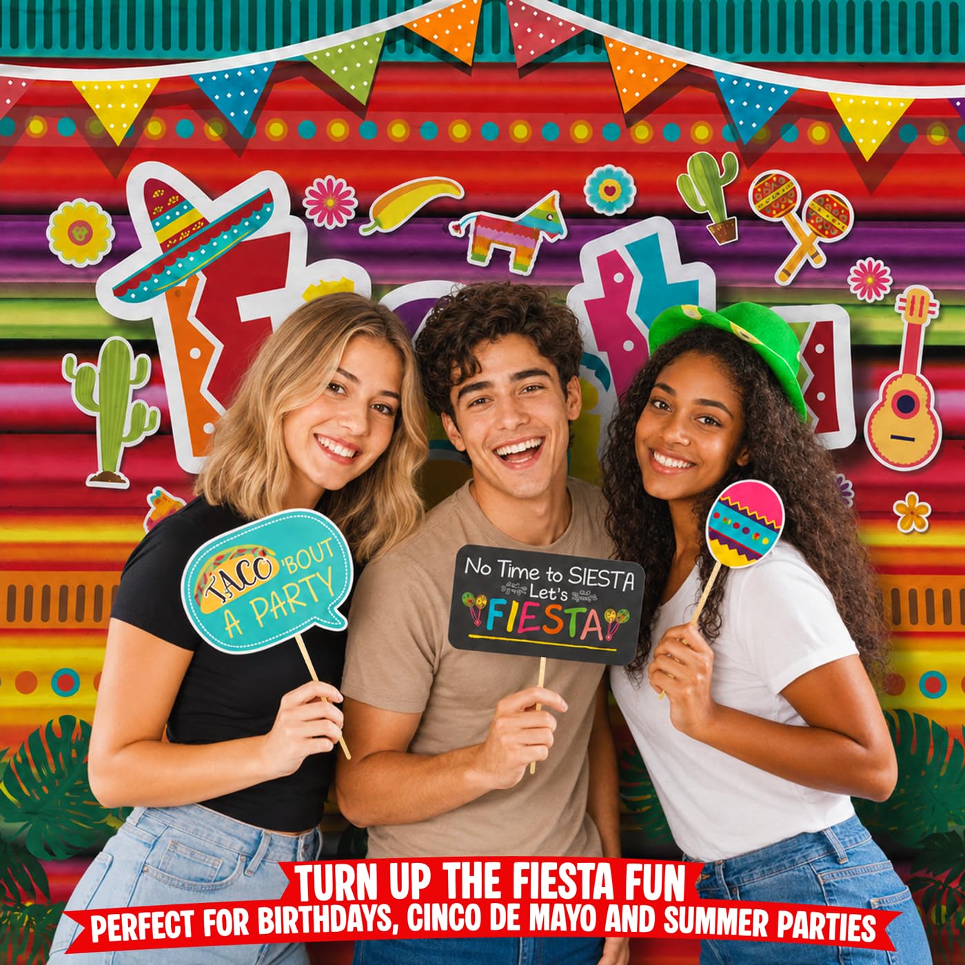 Fiesta Theme Photography Backdrop & Studio Props Kit, Cinco De Mayo Party Decorations, Mexican Photo Booth Background for Pictures, Summer Pool Mexicana Birthday Party Supplies