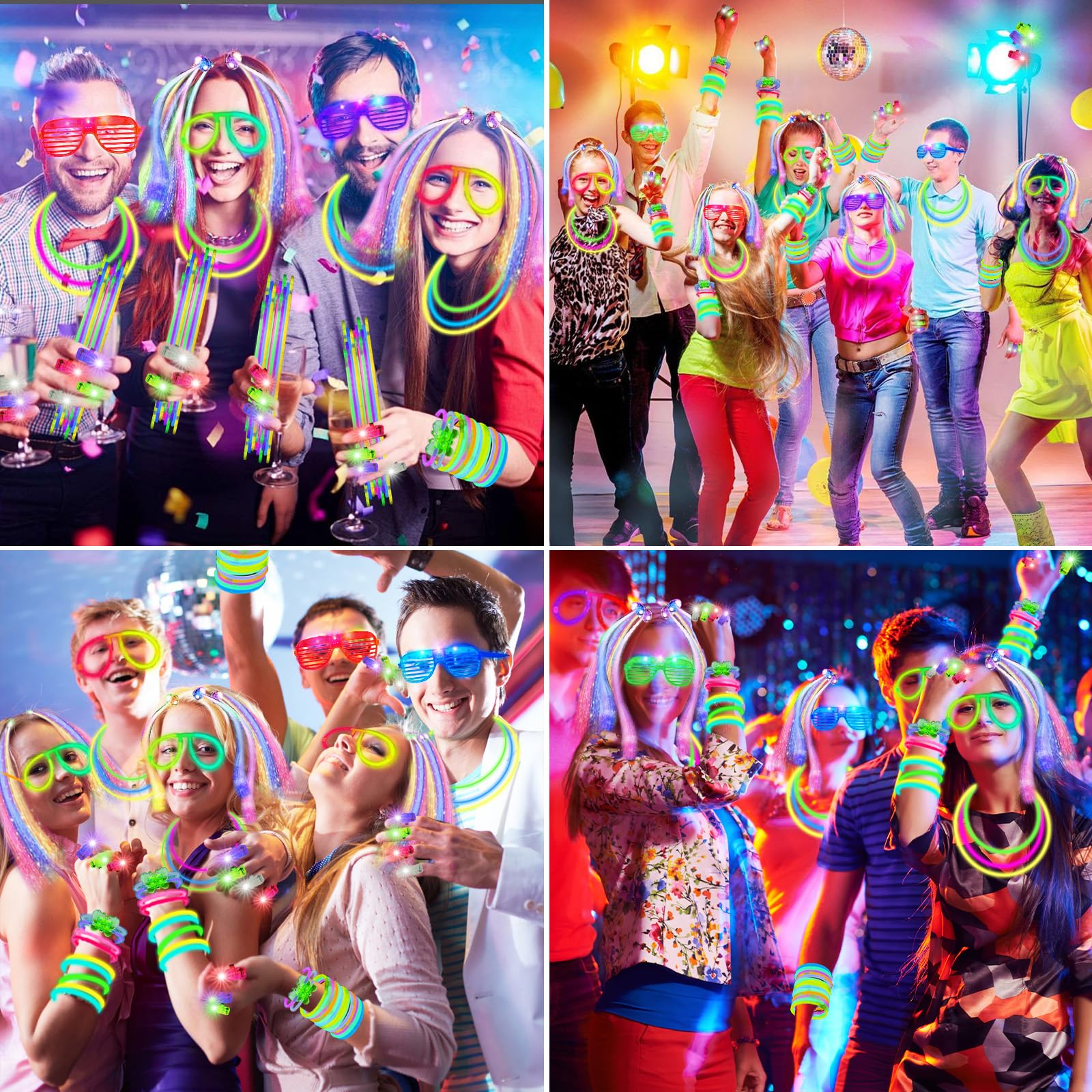 OLUPP Glow In The Dark Party Supplies, 264 PCS Light Up Favors with LED Glasses, Glow Sticks, Finger Lights, LED Hair Clips, Slingshot, Glasses Molds, Butterfly Bracelet for Neon,Raves, Halloween, NY