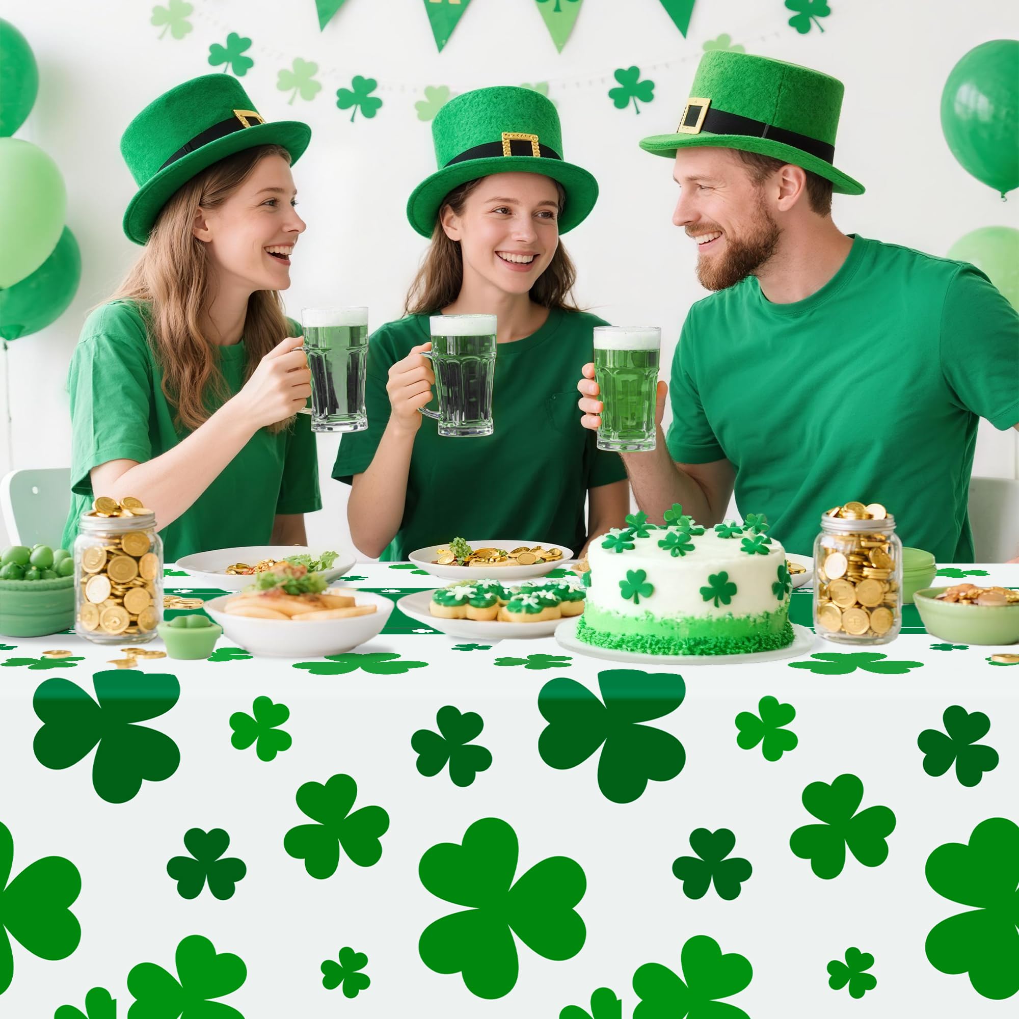 Kelool St Patricks Day Decorations,3 Pack St Patricks Day Tablecloth,Green Plastic Table Cloth Disposable,Table Cover for Shamrock Decorations,Shamrock Rectangle Tablecloth 54 x 108 Inch