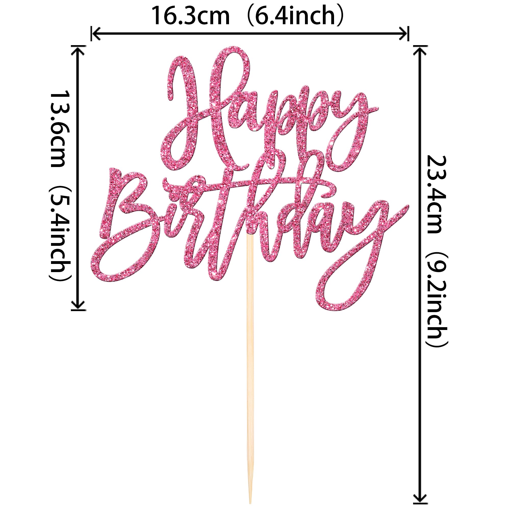 ZHUOWEISM 1 PCS Happy Birthday Cake Topper Glitter Happy Birthday Cake Pick for Celebrating Happy Birthday Anniversary Theme Party Cake Decorations Supplies Pink