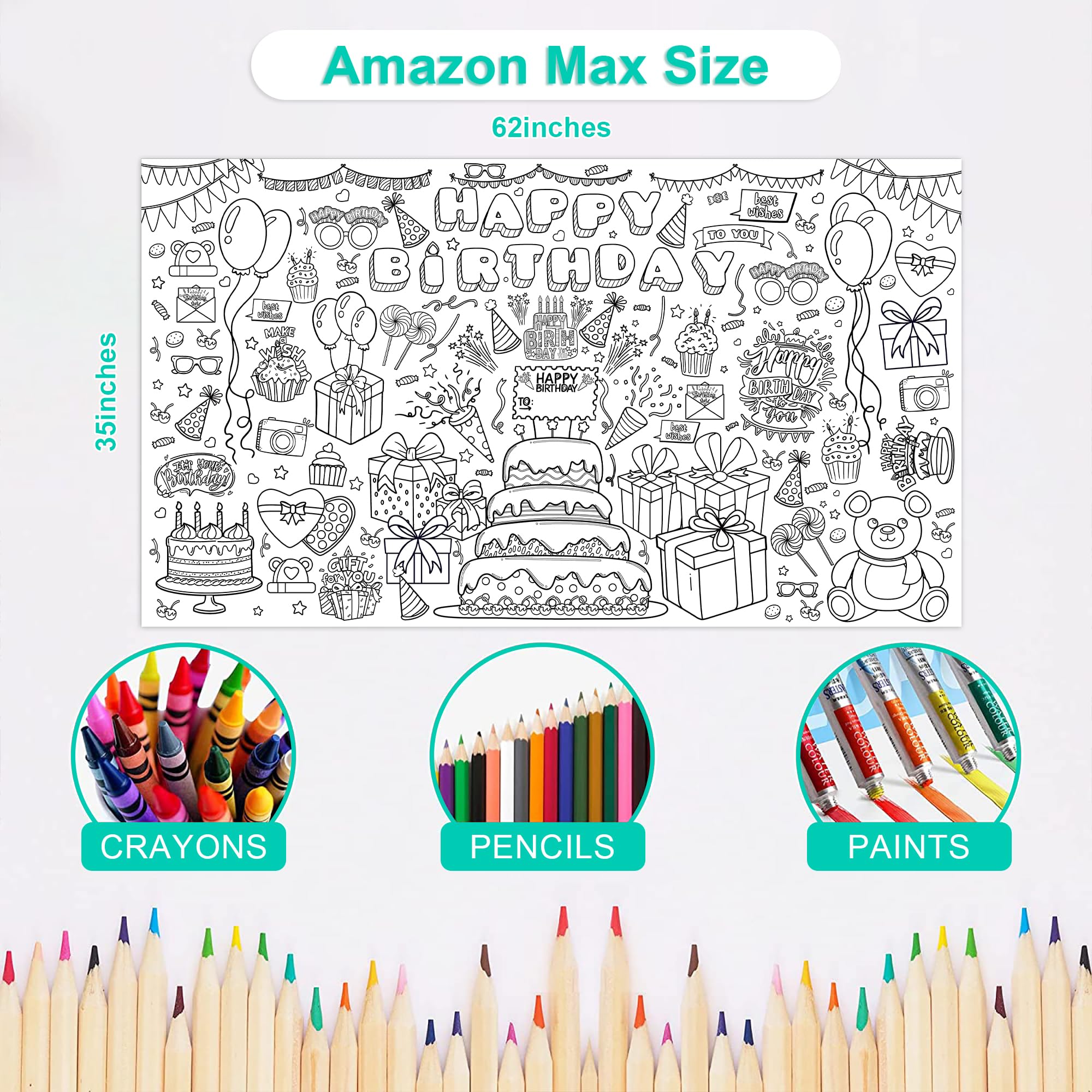 OHOME Mothers Day Giant Coloring Poster/Tablecloth - 30 x 72 Inches - Mothers Day Crafts for Kids Classroom - Happy Mothers Day Decorations from Daughter Son - Gifts from Kids