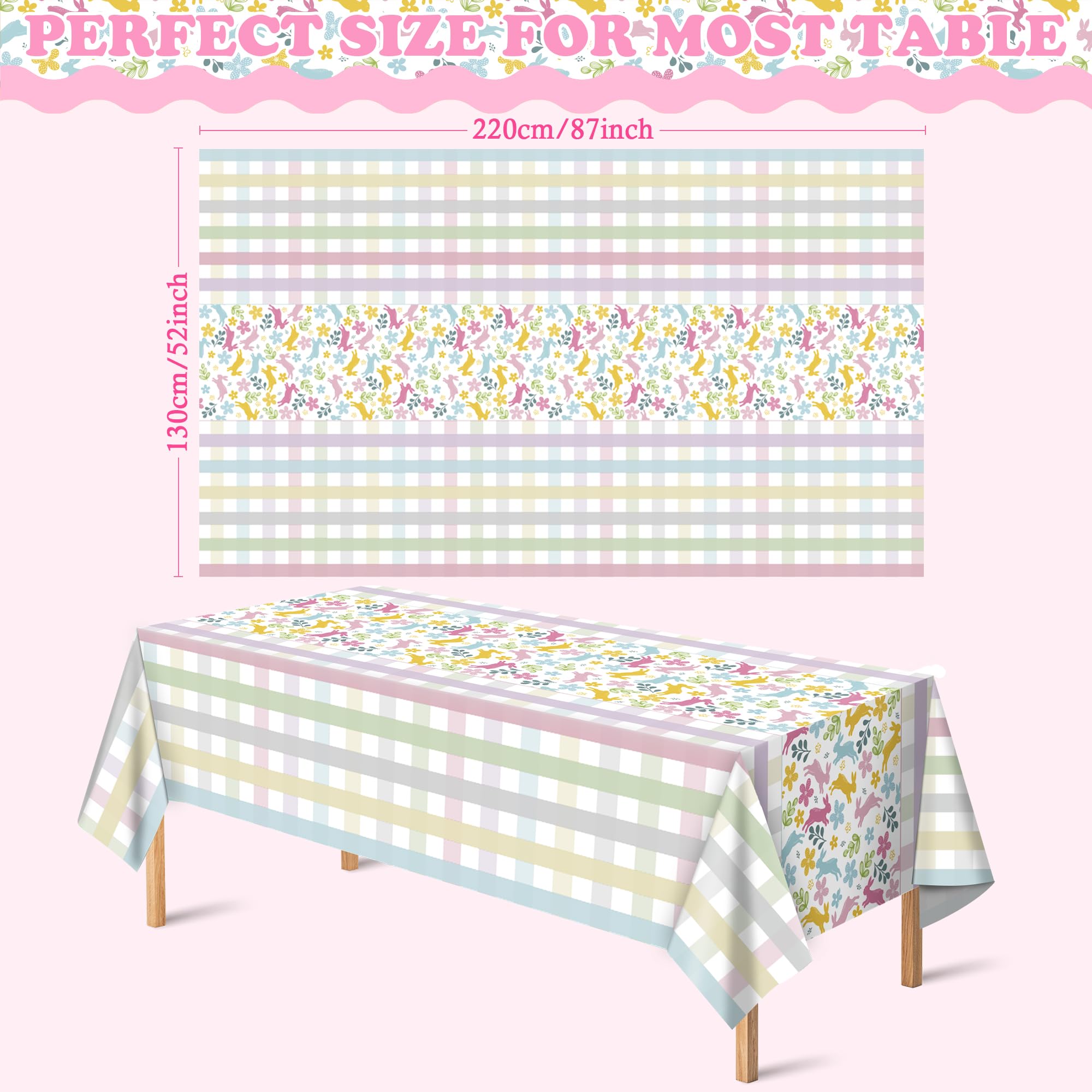 OHOME Easter Decorations - Rabbit Eggs Disposable Plastic Tablecloth Rectangular | Easter Party Decorations Supplies Favors Indoor Outdoor - Spring Holiday Backdrop Banner Table Cover for Home Kitchen