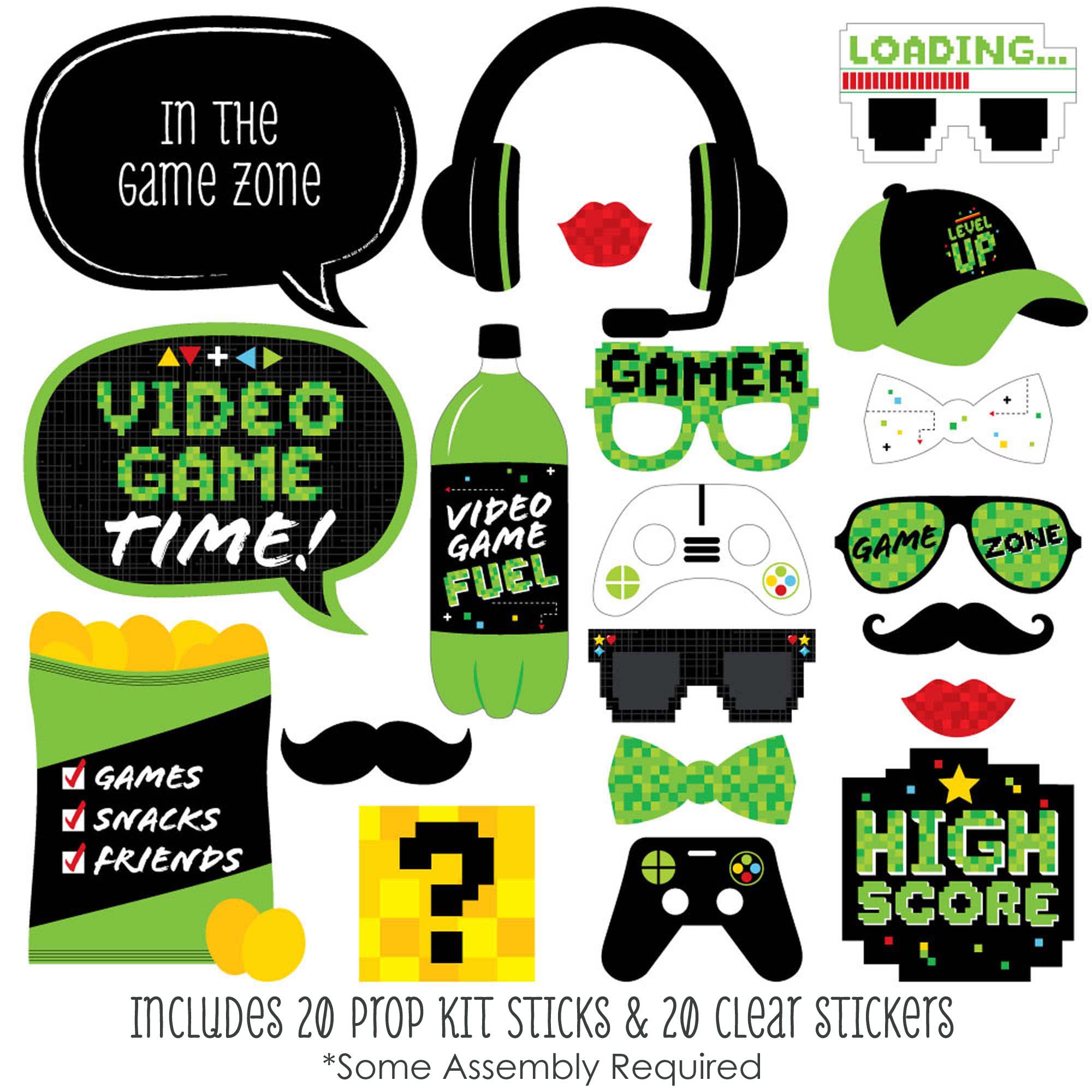 Video Game - Pixel Game Zone Photo Booth Prop Kit, DIY Props - 20pc