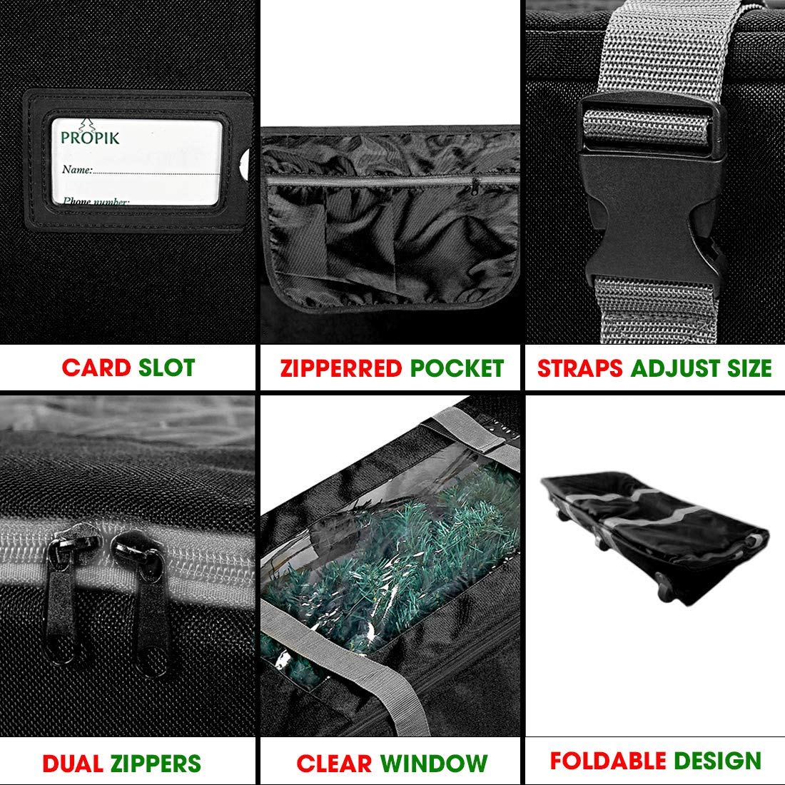 ProPik Rolling Christmas Tree Storage Bag, Fits Up to 9 Foot Tall Disassembled Trees, 25" X 25" X 60", Extra Large Heavy Duty Xmas Container with Wheels, Handles and Straps (Black)