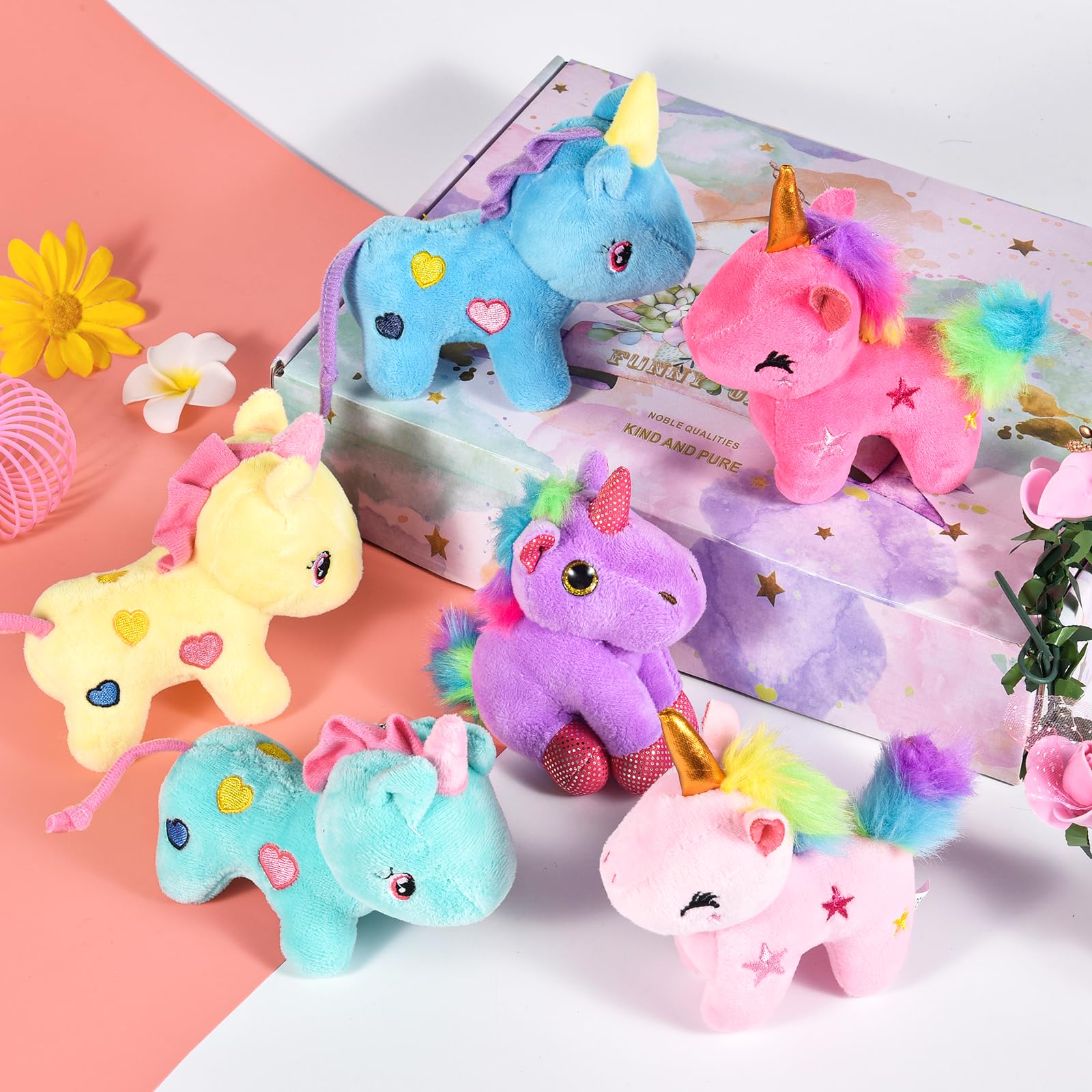 Golray 12Pcs Mini Unicorn Plush Stuffed Animals, Unicorn Party Favors Keychains for Girls Birthday, Easter Basket Stuffers, Easter Egg Fillers, Classroom Rewards Carnival Prizes Goodie Bag Stuffers