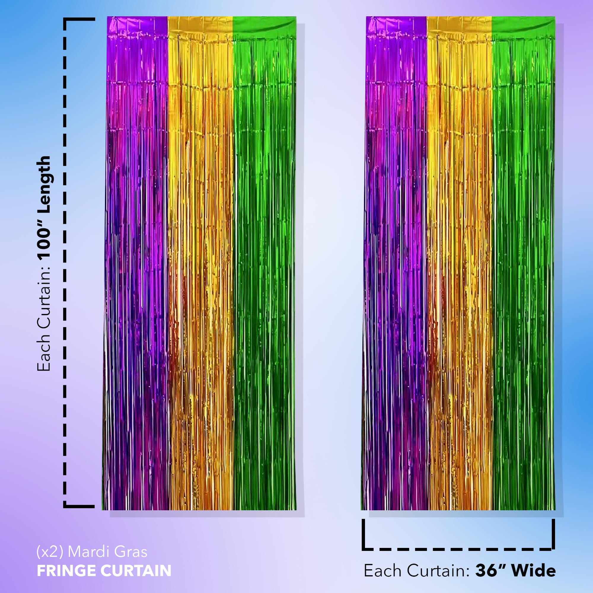 GiftExpress 2-Pack 3.33 FT x 8.33 FT (Total 6.66 FT x 8.33 FT) Mardi Gras Metallic Foil Fringe Curtain, Mardi Gras Themed Party, St. Patricks Day Tinsel Backdrop, Foil Fringe Photo Booth Props