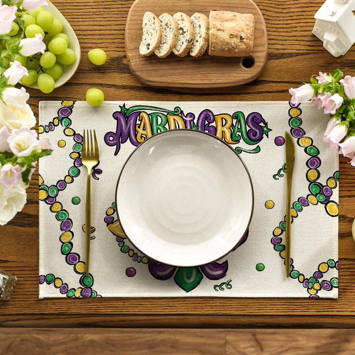 Artoid Mode Iris Jewelry Carnival Mardi Gras Placemats Set of 6, 12x18 Inch Seasonal Festival Holiday Table Mats for Party Kitchen Dining Decoration