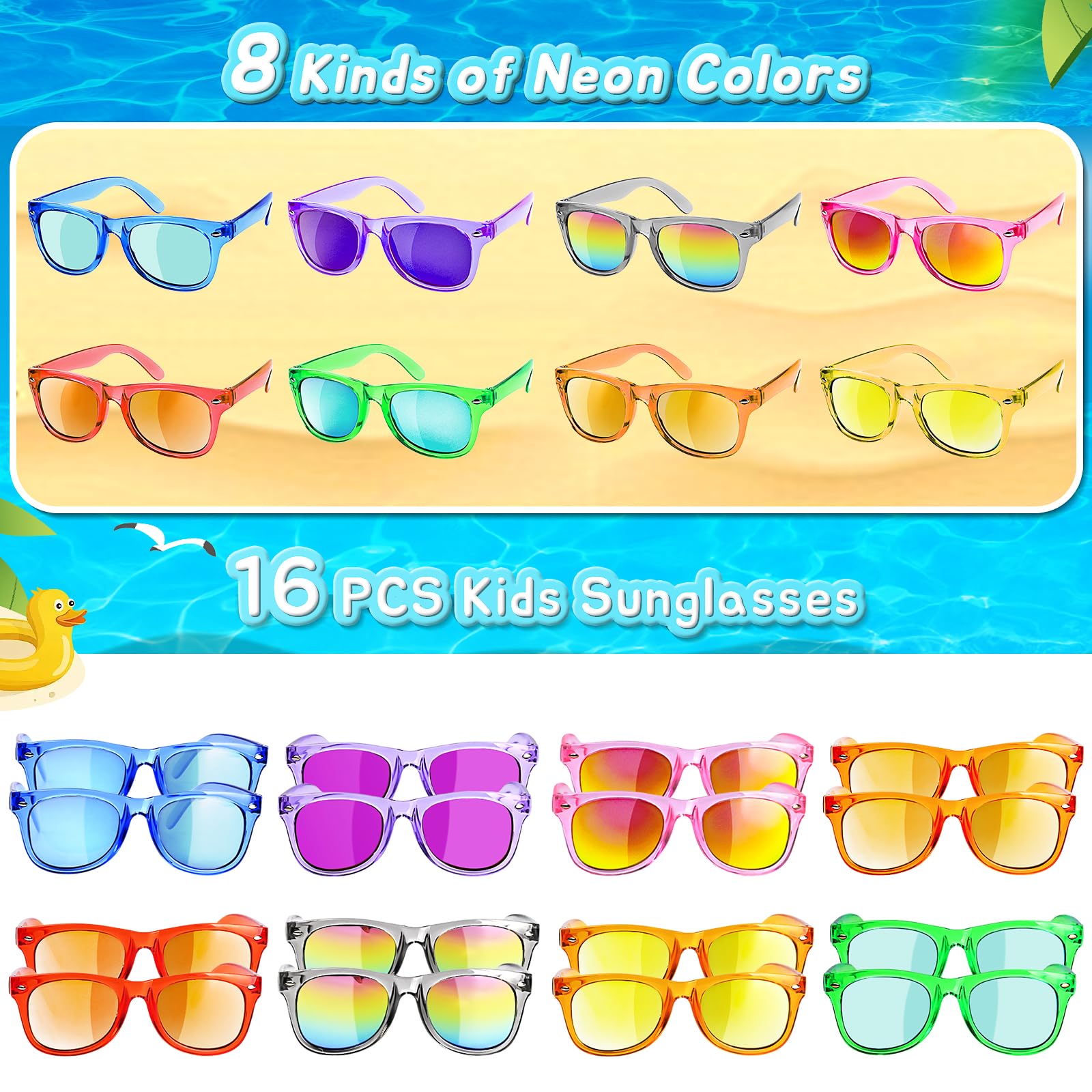 GKTZ Kids Sunglasses Party Favors - Boys Girls Valentines Day Gifts, Neon Sunglasses with UV 400 Protection for Kids Classroom Favors Birthday Goodie Bags Stuffers - 16 Packs