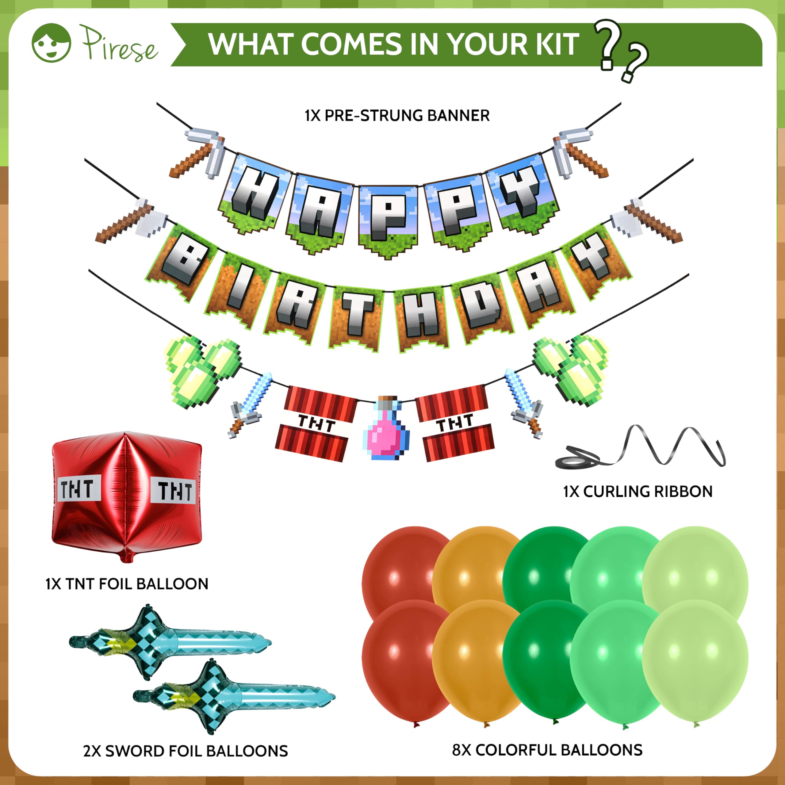 Pirese Pixel Birthday Decorations, Pixel Party Decorations, Birthday Banner