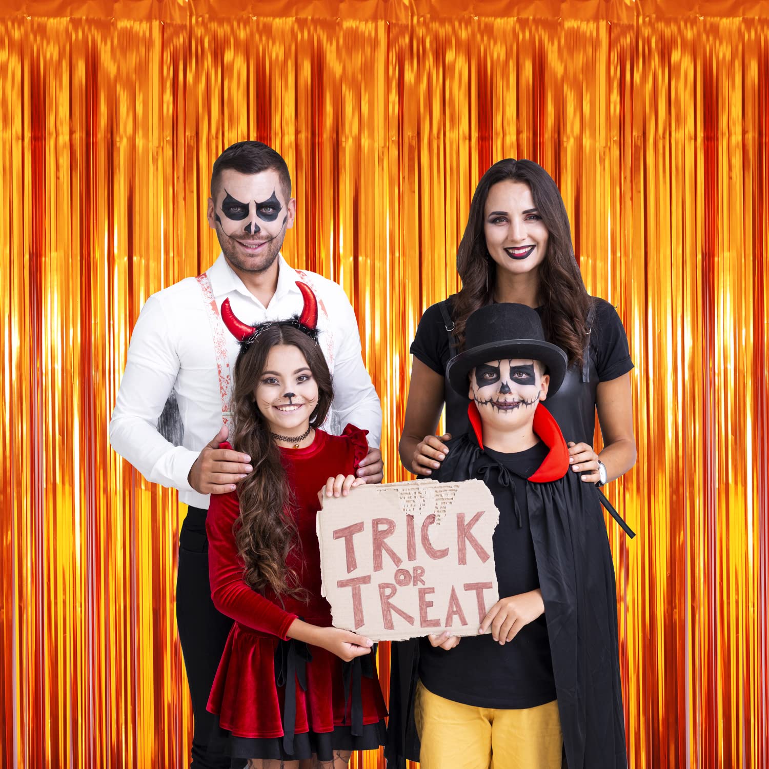 GOER 6.4 ft x 8.2 ft Metallic Tinsel Foil Fringe Curtains,Pack of 2 Party Streamer Backdrop for Birthday,Graduation Decorations and New Year Eve (Orange)