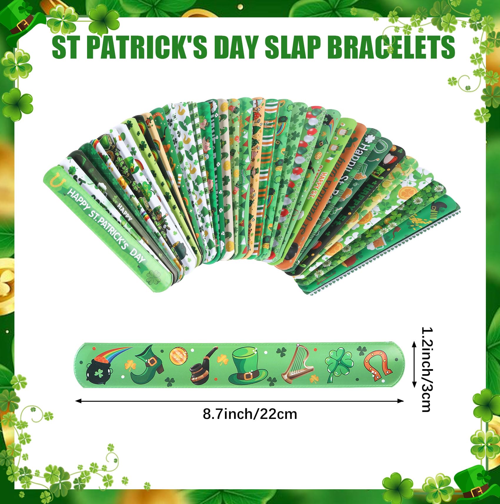 St Patricks Day Slap Bracelets, 36 PCS St Patricks Day Gifts, St Patrick Day Party Favors, Shamrock Snap Bracelets Wristbands Bulk, Slap Bracelets Holiday Goodie Bag Stuffers Classroom Prizes