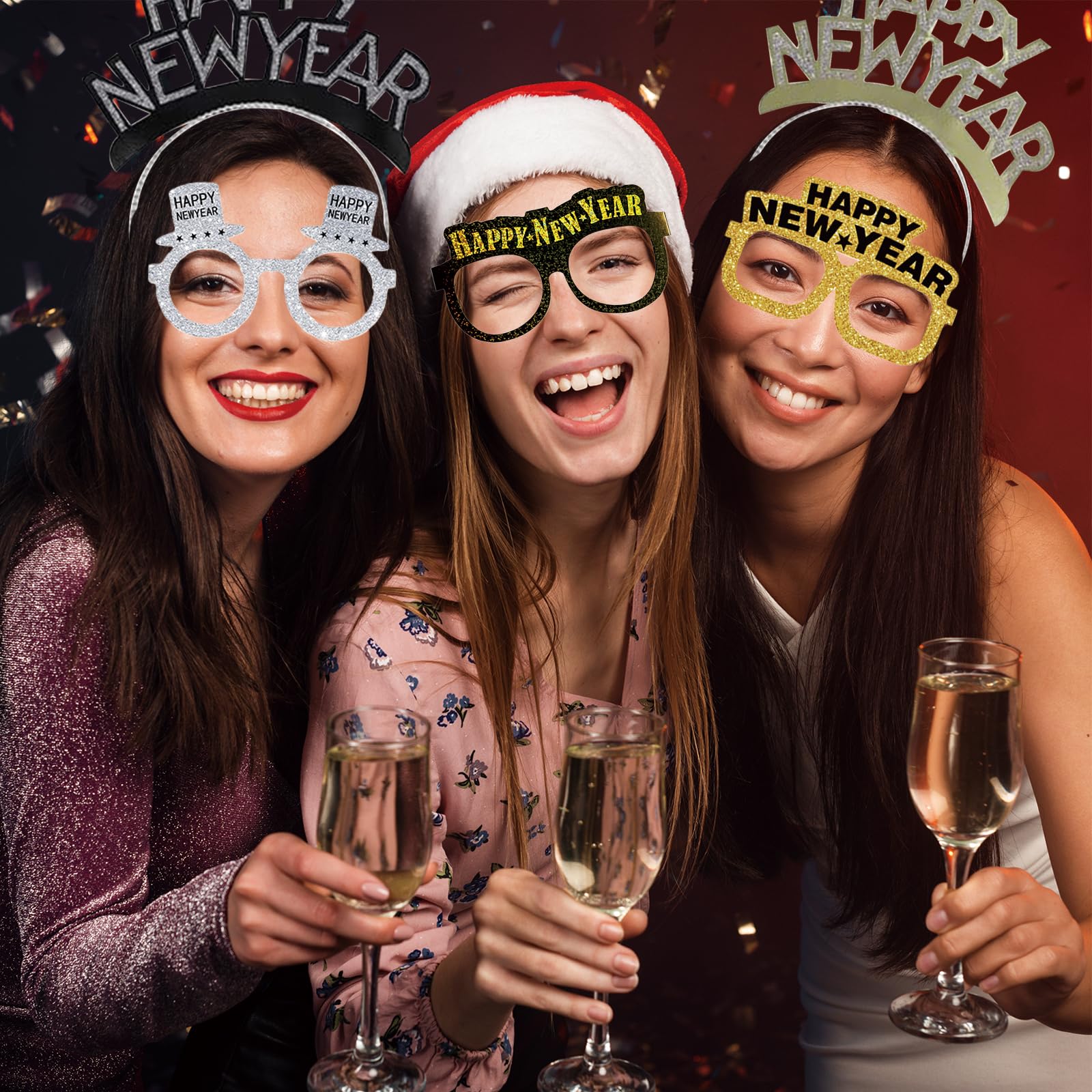 Tawecrew 42 Pieces New Years Eve Party Supplies 2027,Happy New Year Headband Tiara, New Year Glasses,Metallic Fringed Noise Makers New Years Party Favors