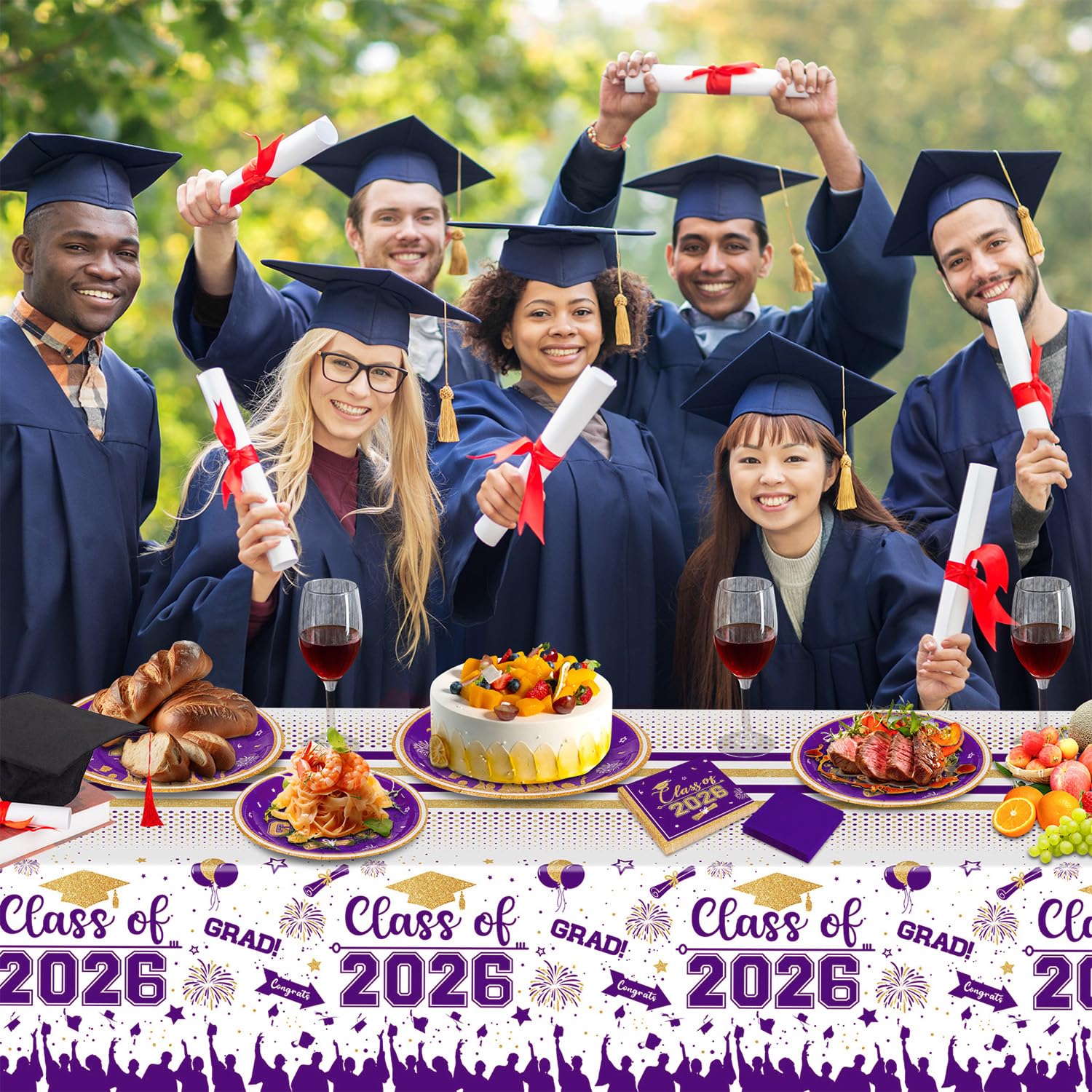 Graduation Plates and Napkins 2026 Graduation Party Supplies, Class of 2026 Congrats Grad Disposable Paper Plates Cocktail Napkins Set for Purple Gold 2026 Graduations Party Decorations Sets, Serve 50