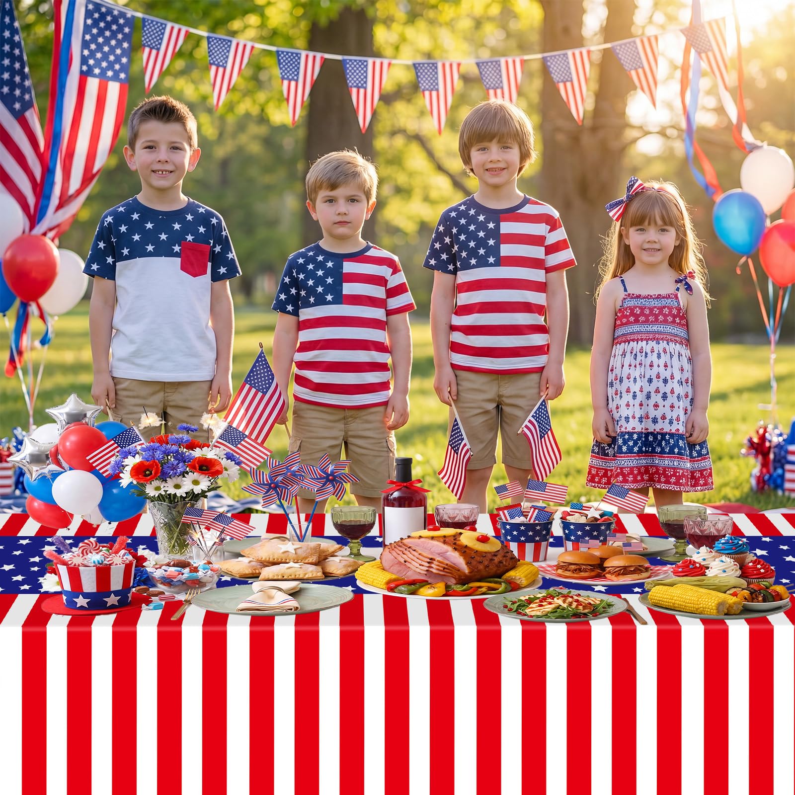 Litmitfu 3 Pcs Patriotic Tablecloth 4th of July Decorations - Disposable Plastic Patriotic Themed Table Cover for July 4th Decoration Memorial Independence Day Party Supplies Table Decor, 108x54 Inch