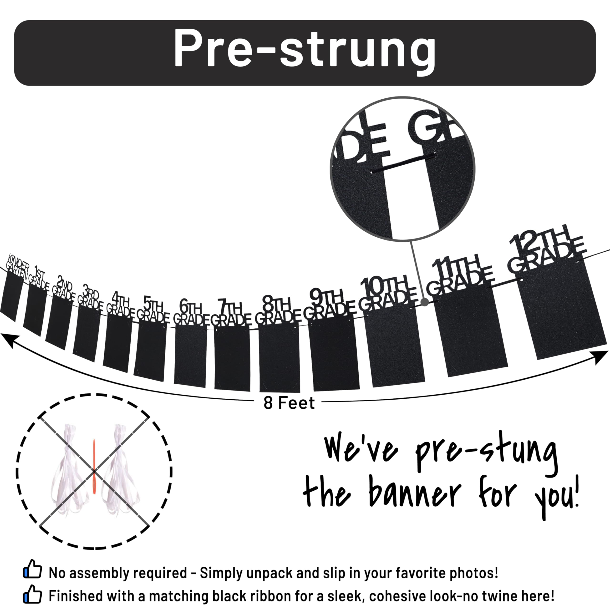 PartyHooman Graduation Photo Banner K-12, Kindergarten to 12th Grade for Middle/Junior, High/Senior Graduation Decorations 2026 | Class of 2026 Party Decorations |Pictures Party Supplies (Pre-strung)