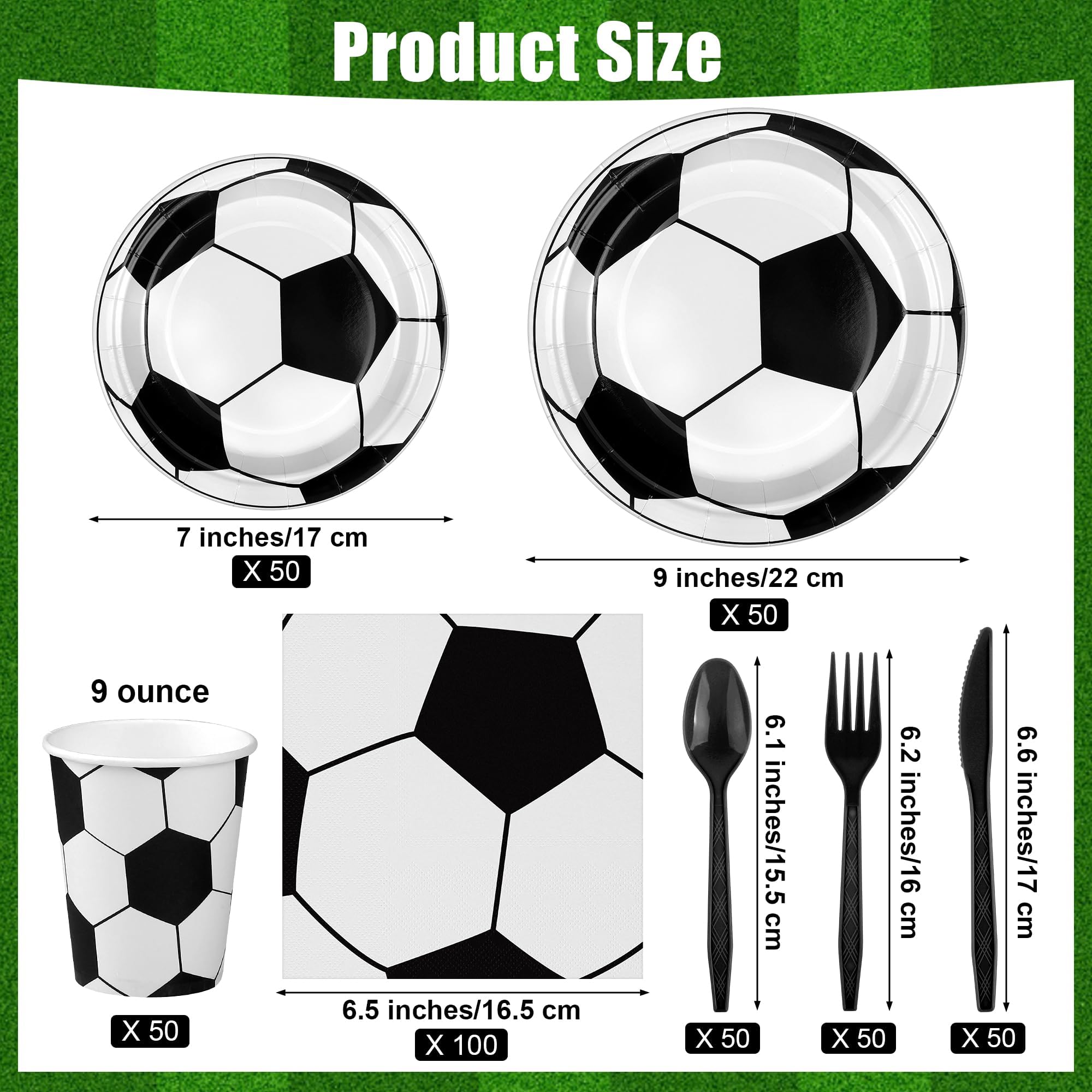 Kochorie 400 Pieces Soccer Disposable Party Tableware Sets Including Plates Cups Napkins Cutlery Serves 50 for Soccer Games Sports Birthday Party Decorations