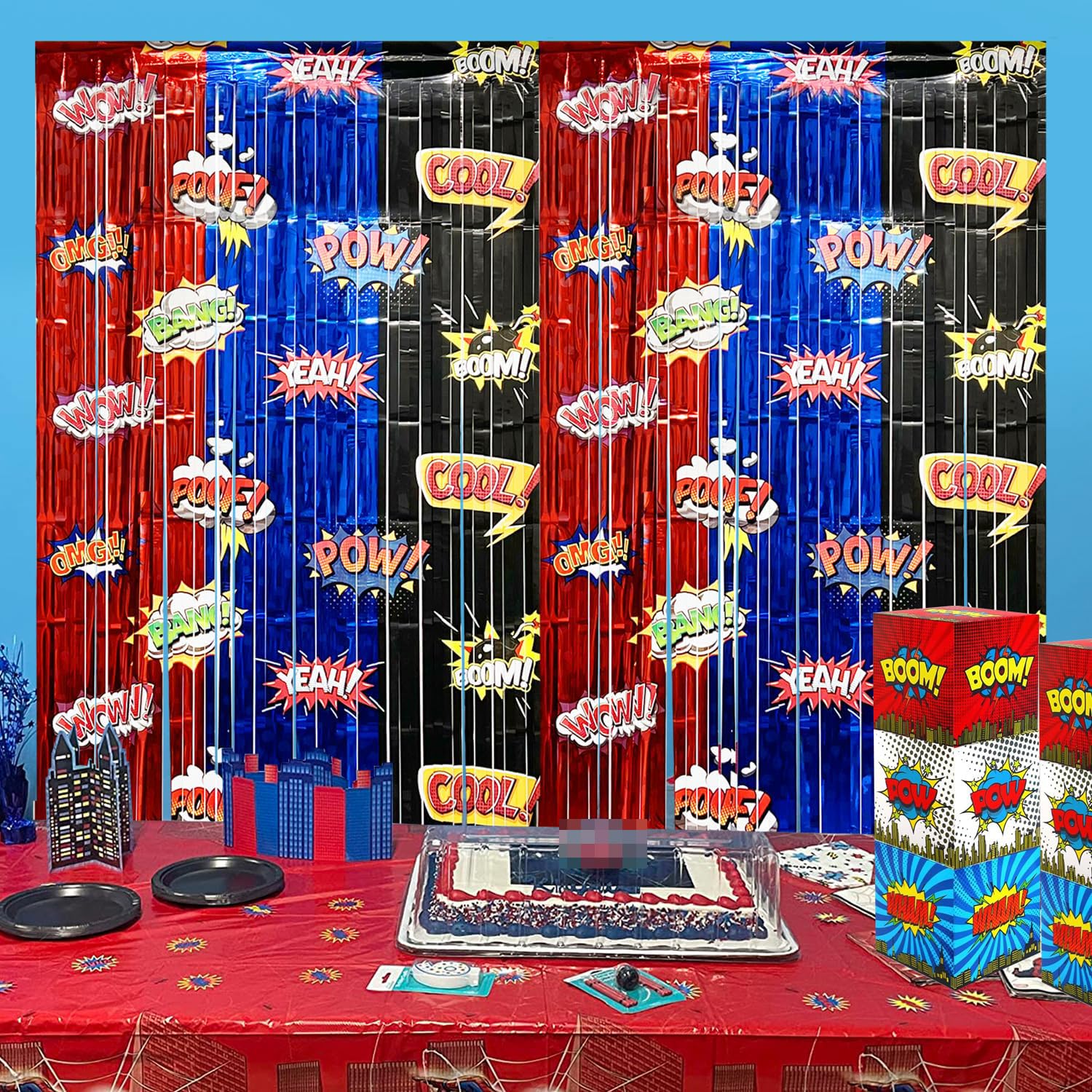 Hero Foil Fringe Curtains Backdrop Birthday Party Decorations, 2 Pack