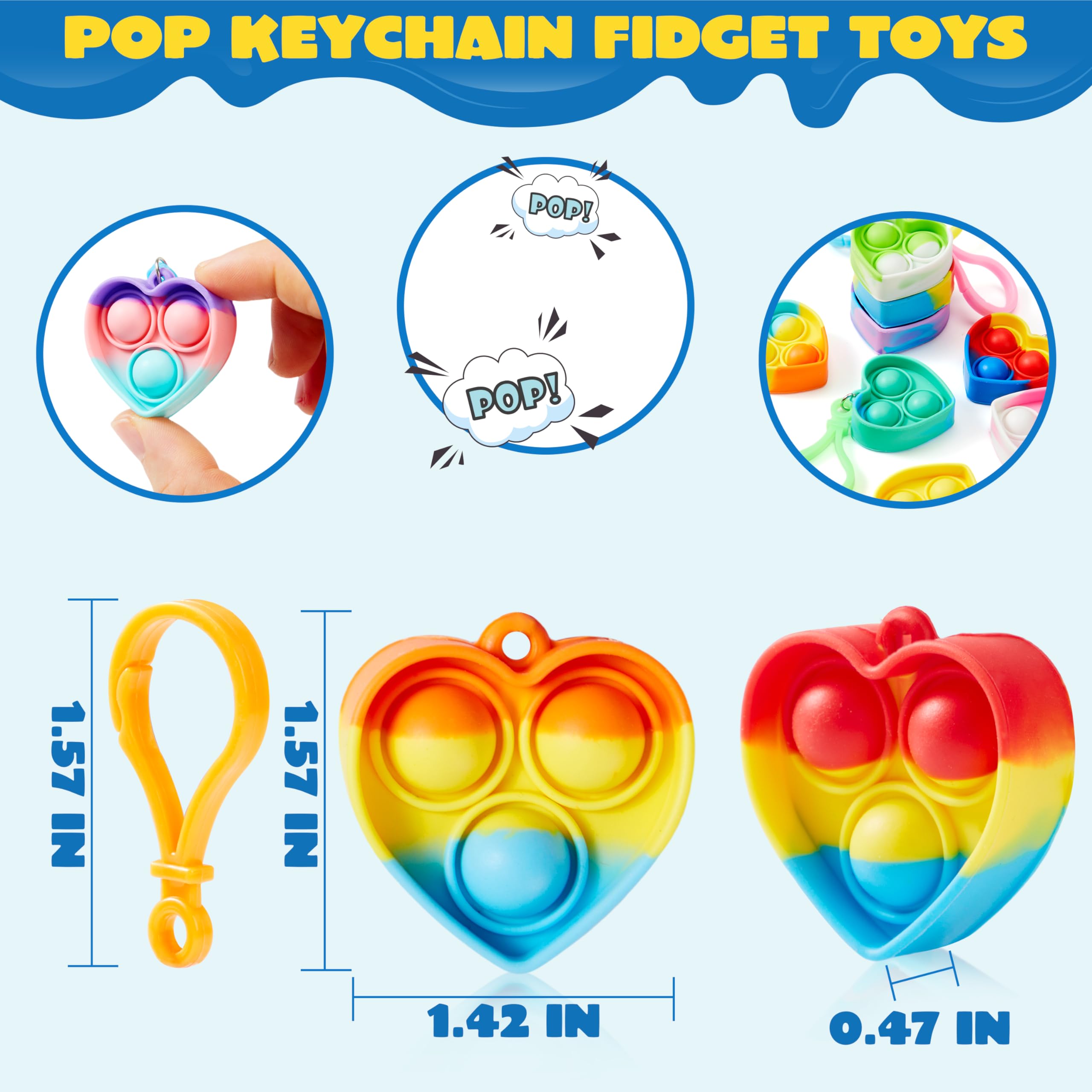 JOYIN Heart Pop Fidget Keychain 30 Pack Pop Fidget Toys Bulk Party Favors for Kids 4-8,8-12 Years, Halloween Birthday Goodie Bags Stuffers Back to School Gifts Classroom Prizes Sensory Toys