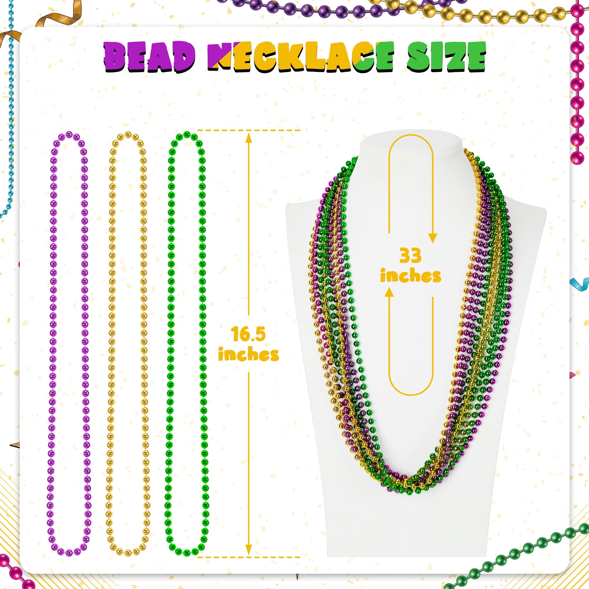Huskein 200PCS Mardi Gras Beads, 33" Bead Necklace, Mardi Gras Accessories, Purple Gold Green Party Beads Parade Favors Bulk for Christmas Wedding Birthday Party Supplies Decor