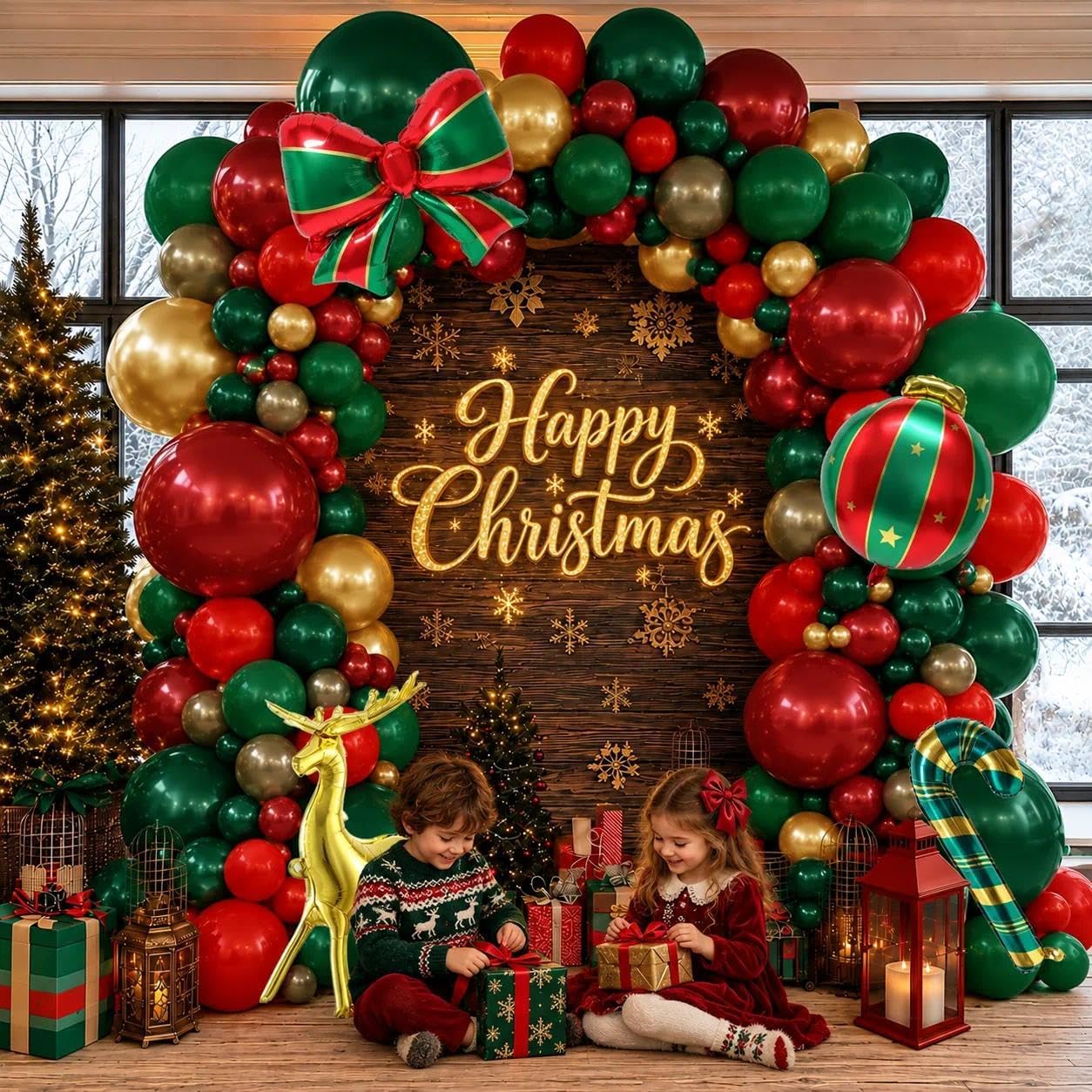 Green Red Gold Balloon Garland Double Stuffed Christmas Balloon Arch Kit