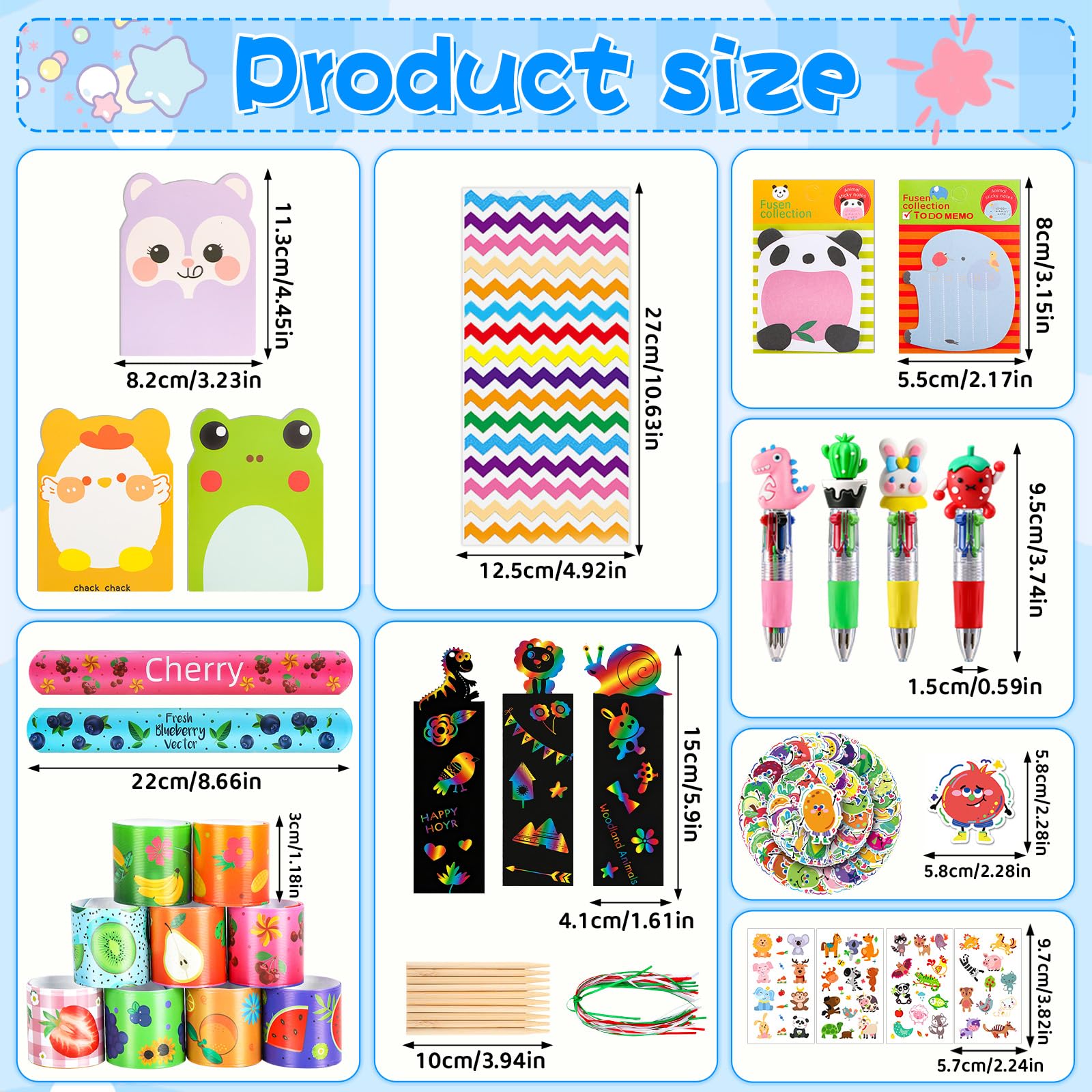 SZCECHRE 24 Pack Back to School Classroom Gifts Set with Classic Animal &Fruit Designs for Teens,Goodie Bags with Multicolor Pen for Birthday Stuffers Rewards Prizes Party Favors