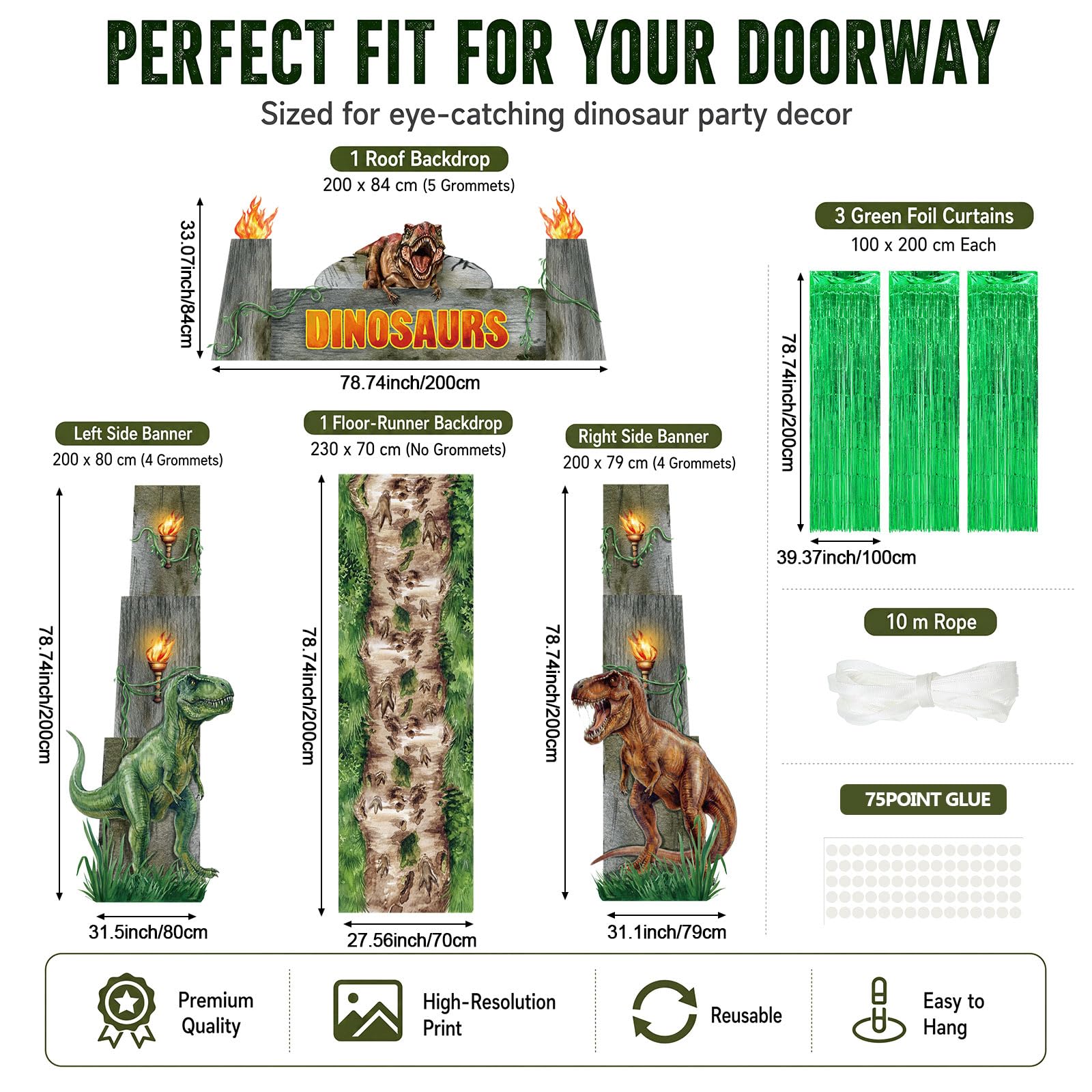 VitalCozy 7 Pcs Dinosaur Party Decorations Jurassic Porch Entryway Backdrop